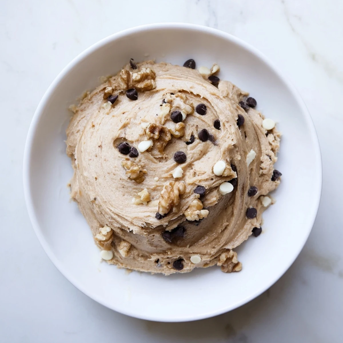 Healthy snack idea: Guilt Free Greek Yogurt Cookie Dough served with fresh apple slices for dipping, ready to enjoy.