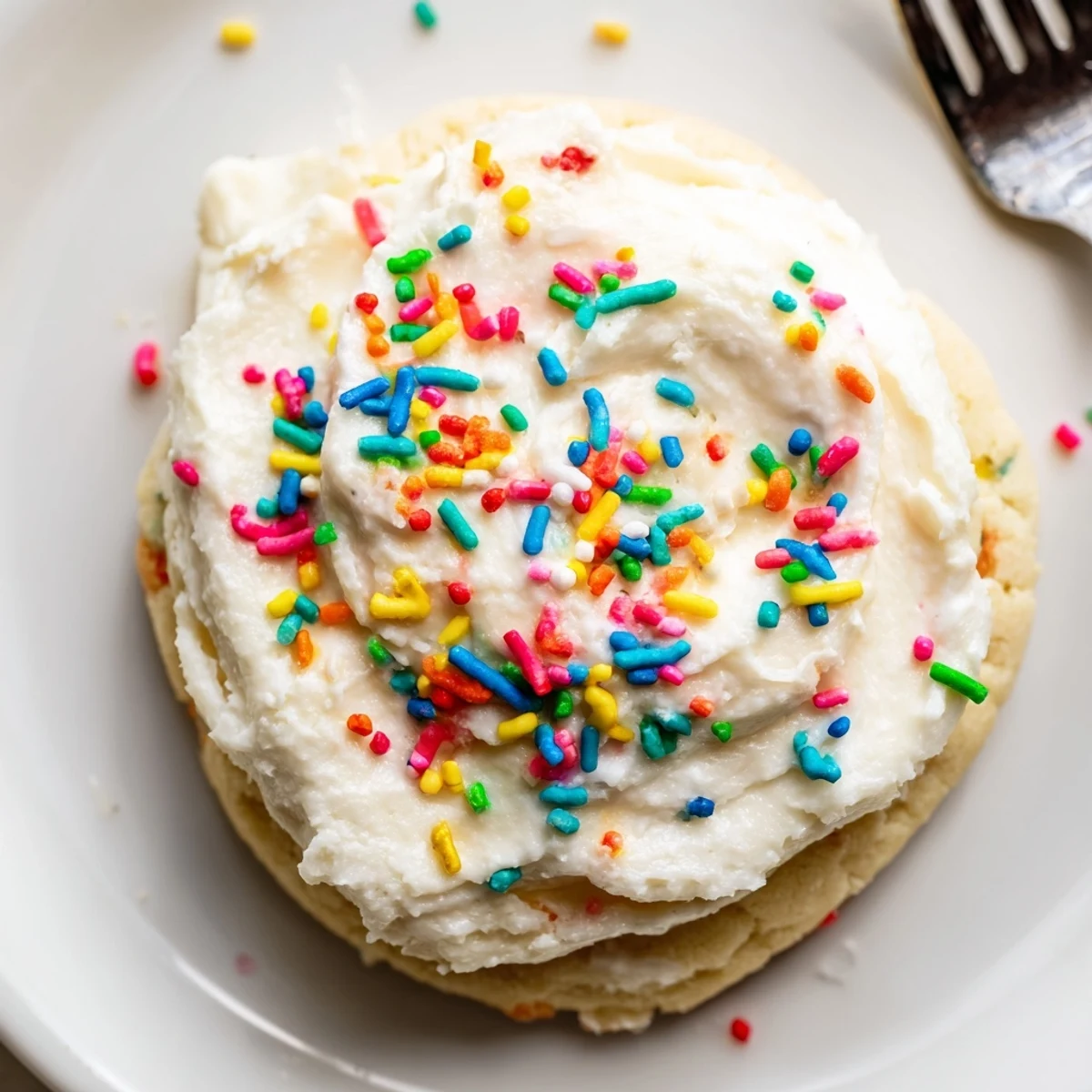 Freshly baked Soft Sour Cream Sugar Cookies With Cream Cheese Frosting are arranged on a wire cooling rack.
