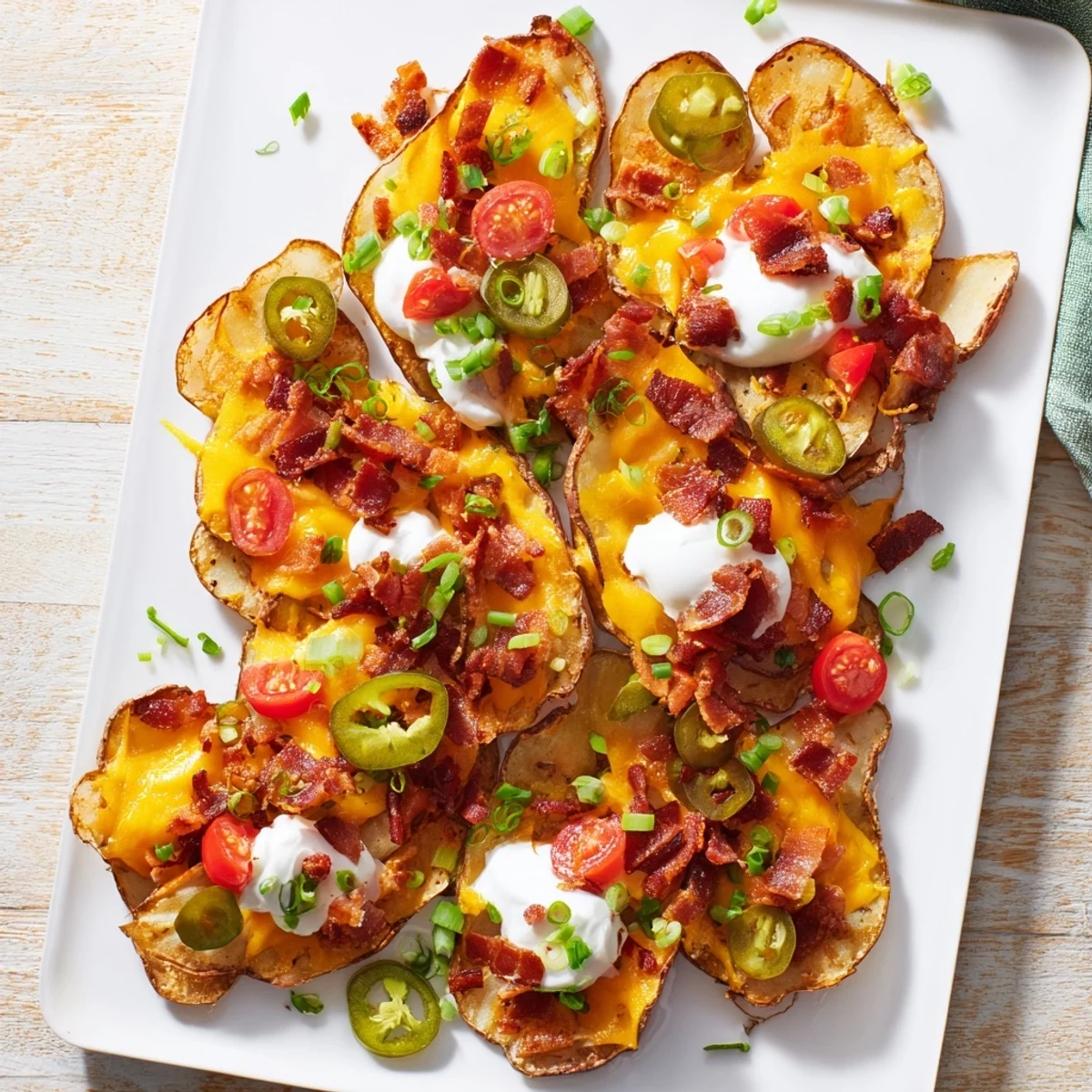 Irish Nachos served hot with sour cream, jalapeños, and fresh green onions.
