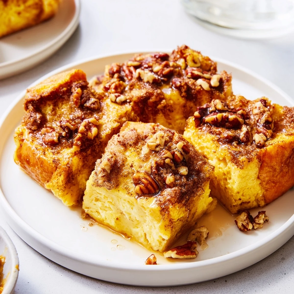Warm French Toast Casserole topped with pecans and fresh berries for brunch.