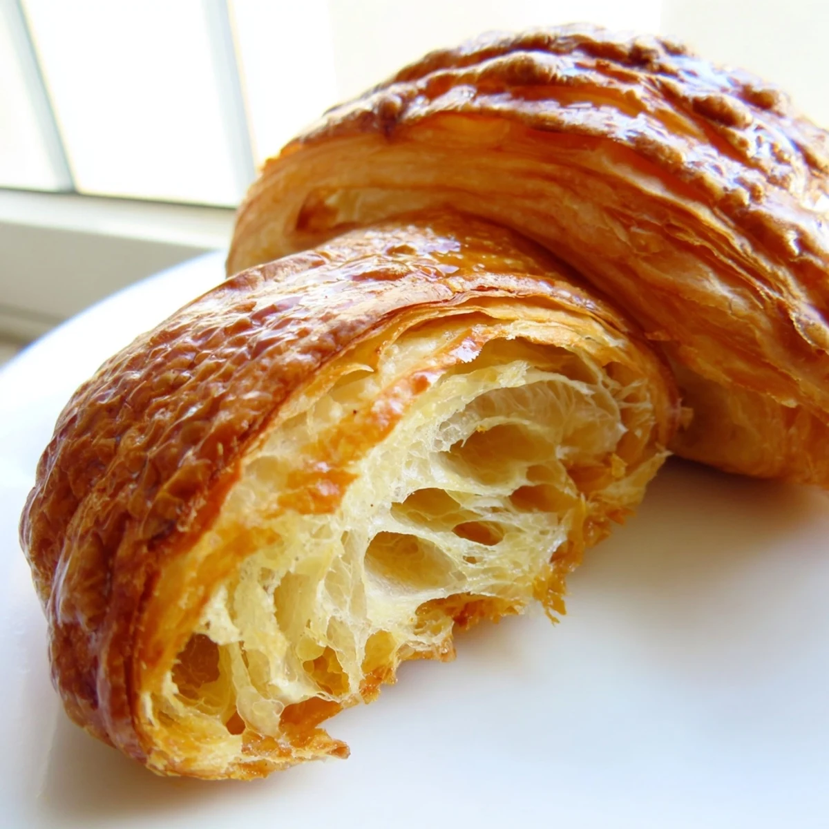 Freshly baked gluten-free croissants with golden, flaky layers and a warm, buttery aroma.