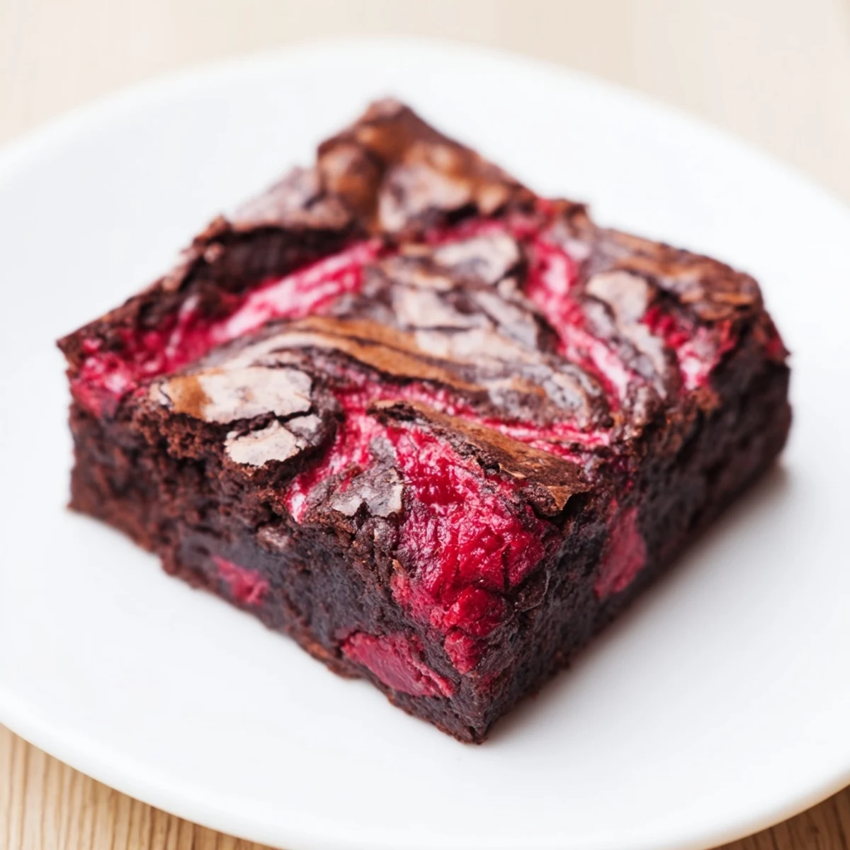 Freshly baked Raspberry Swirl Brownies paired with vanilla ice cream on a cozy kitchen counter.