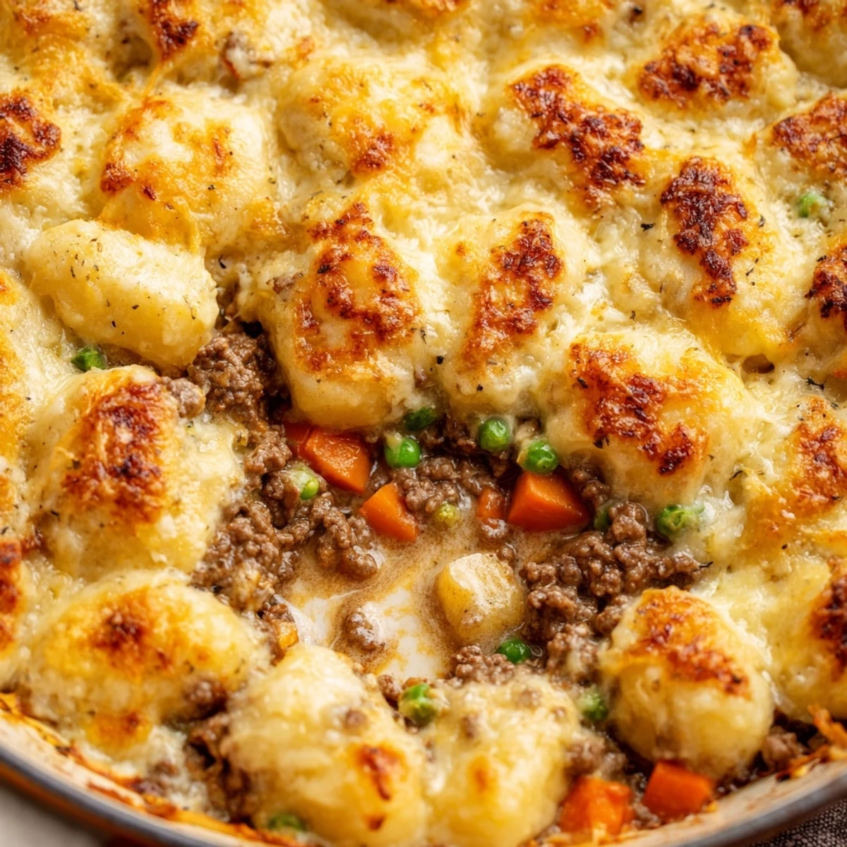 Tender gnocchi and a rich meaty sauce make up this hearty Quick Gnocchi Shepherds Pie, ideal for family dinners.