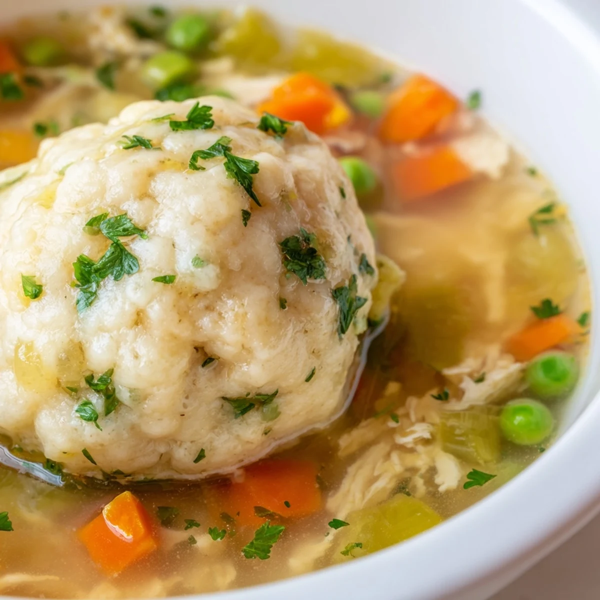 Steamy One Pot Chicken Dumpling Soup with fluffy dumplings, tender chicken, and vegetables in a cozy bowl.