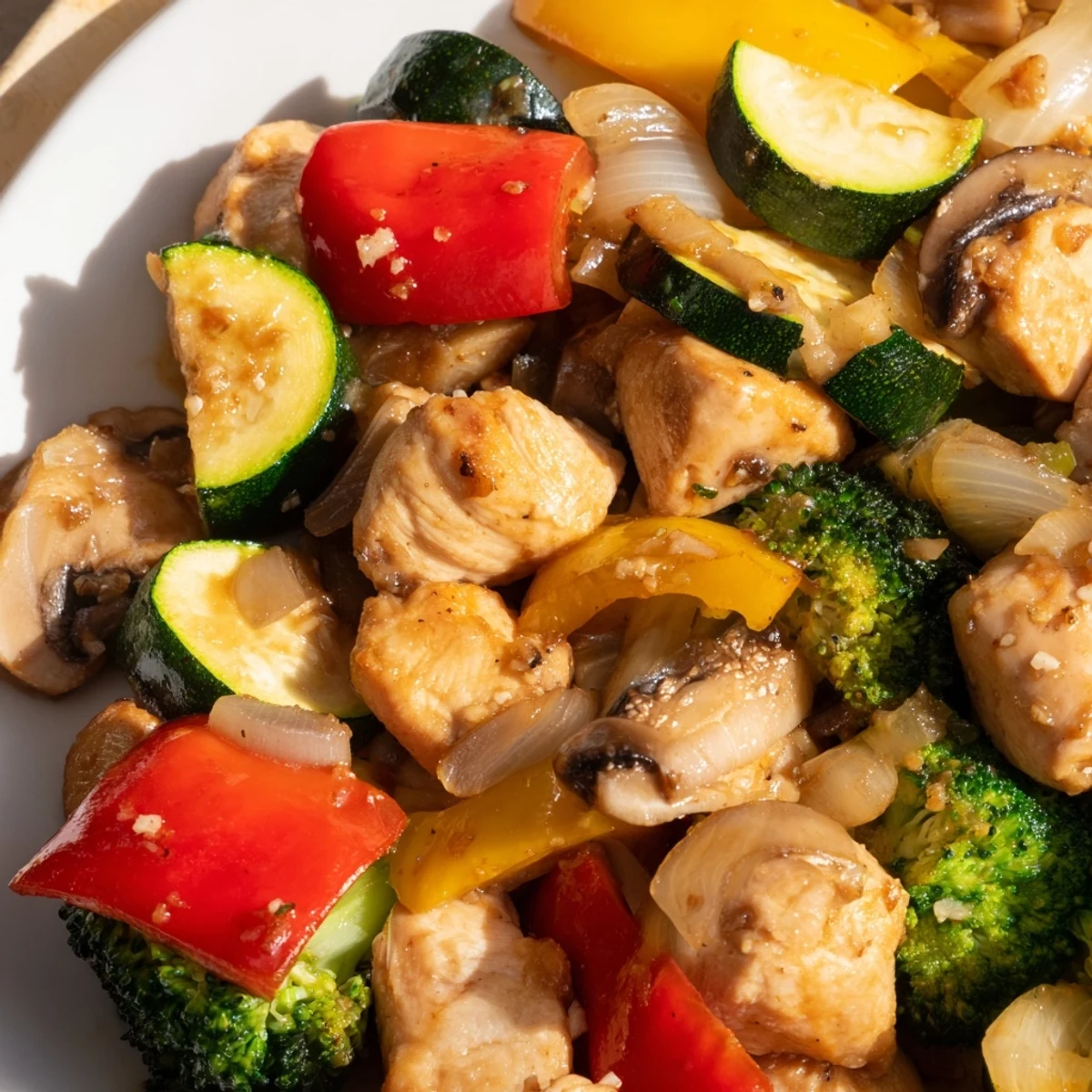 Fresh ingredients including chicken, zucchini, bell peppers, and broccoli ready to cook for the Perfect Easy Air Fryer Hibachi Chicken & Vegetables.