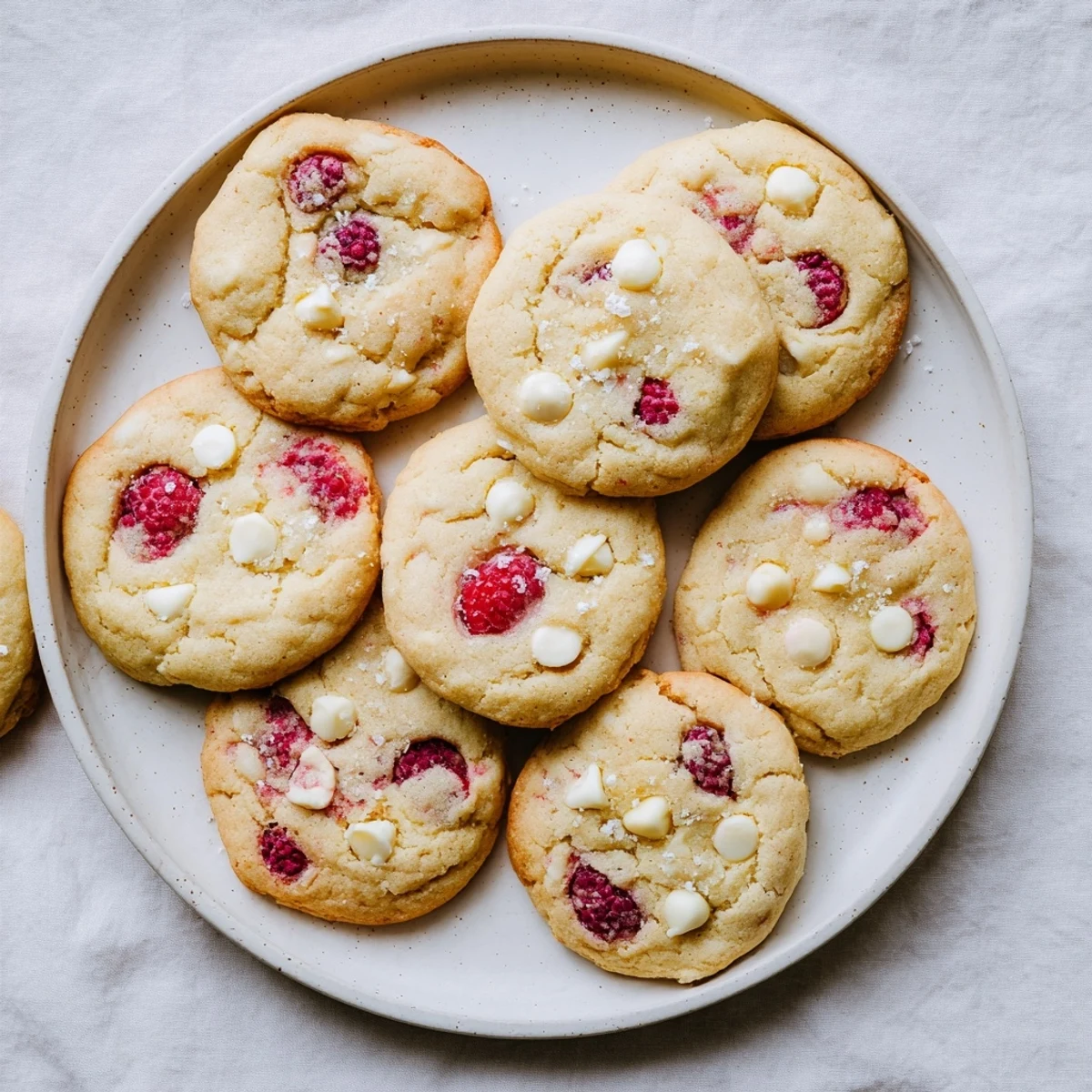Freshly baked Lemon Raspberry Cookies served on a white plate with iced tea for a summer snack.