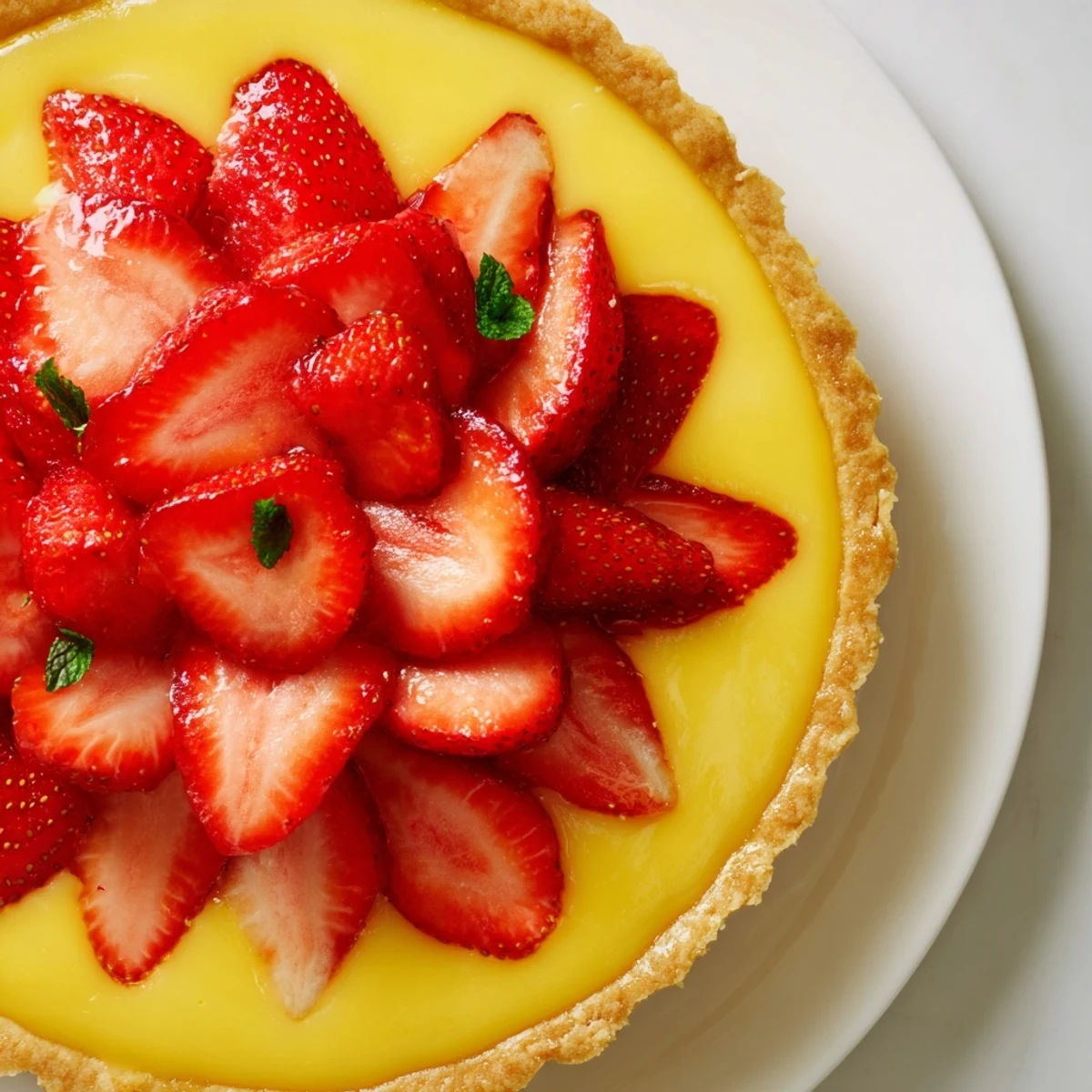 Delicate European-style pastry tarts filled with sweet honey custard and juicy fresh strawberries