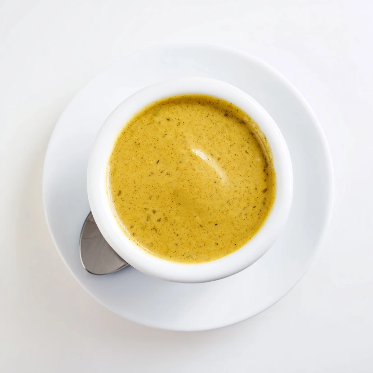 Creamy jalapeño honey mustard sauce served in a small white dipping bowl alongside pretzel bites