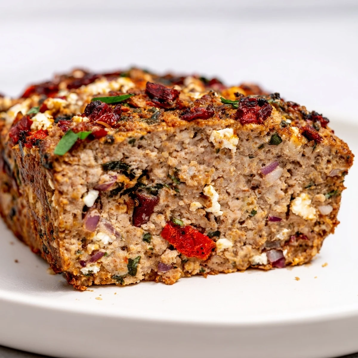 Juicy baked turkey meatloaf garnished with fresh parsley on a white serving platter