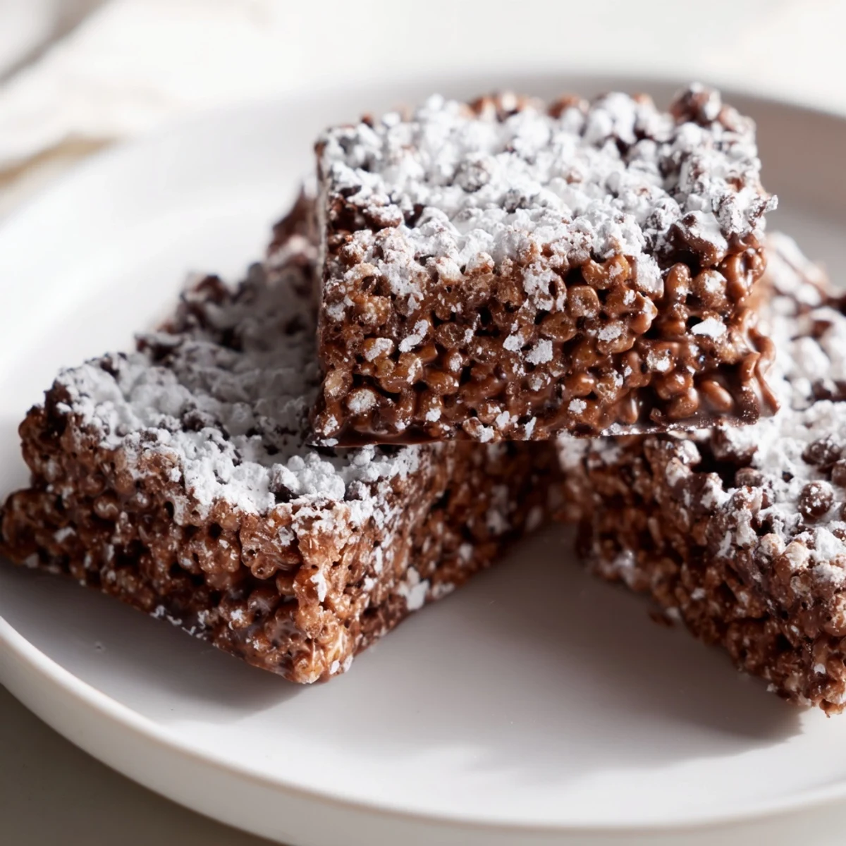 Chocolate peanut butter Rice Krispies mixture being folded in a large glass mixing bowl