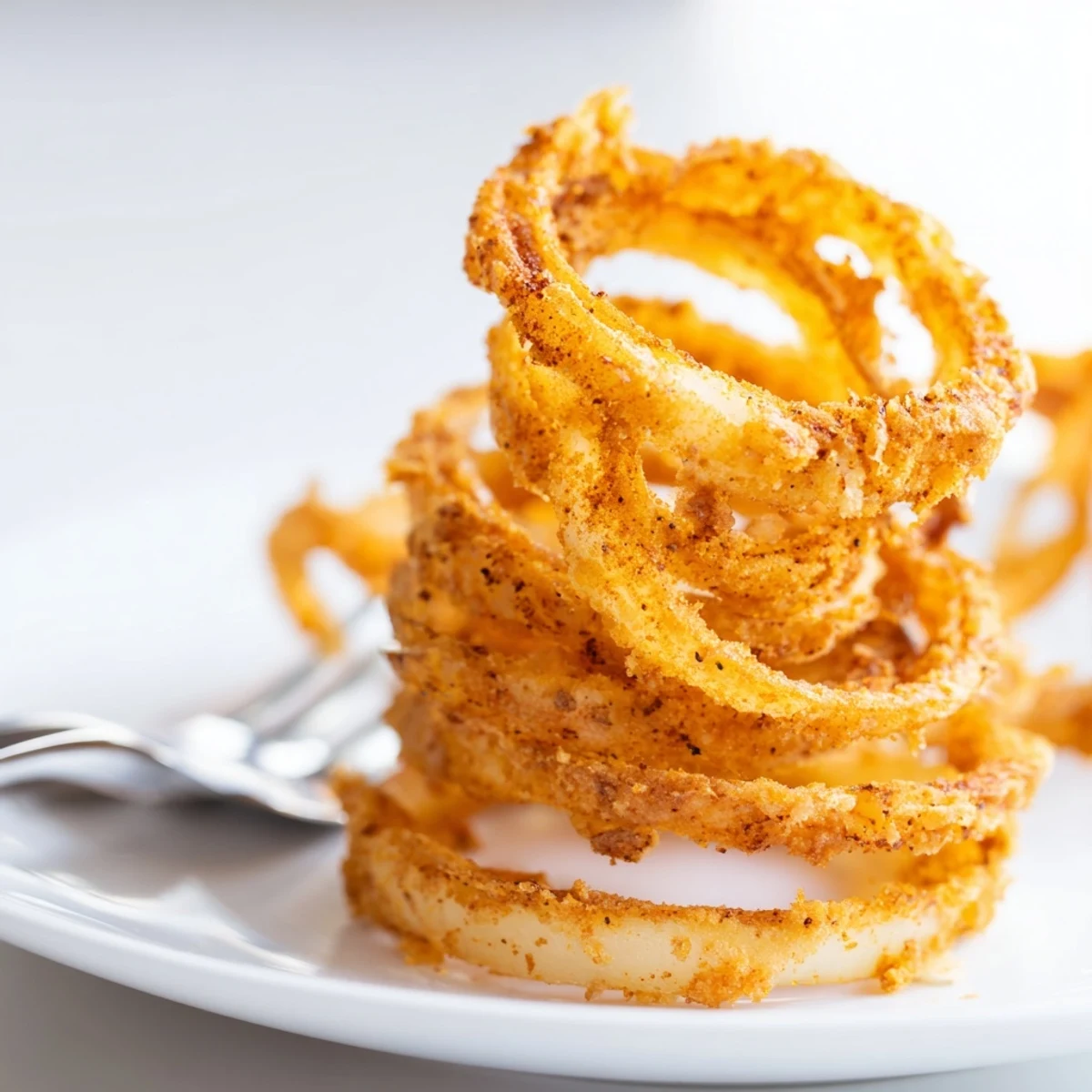 Homemade onion ring chips served fresh with dipping sauce on the side