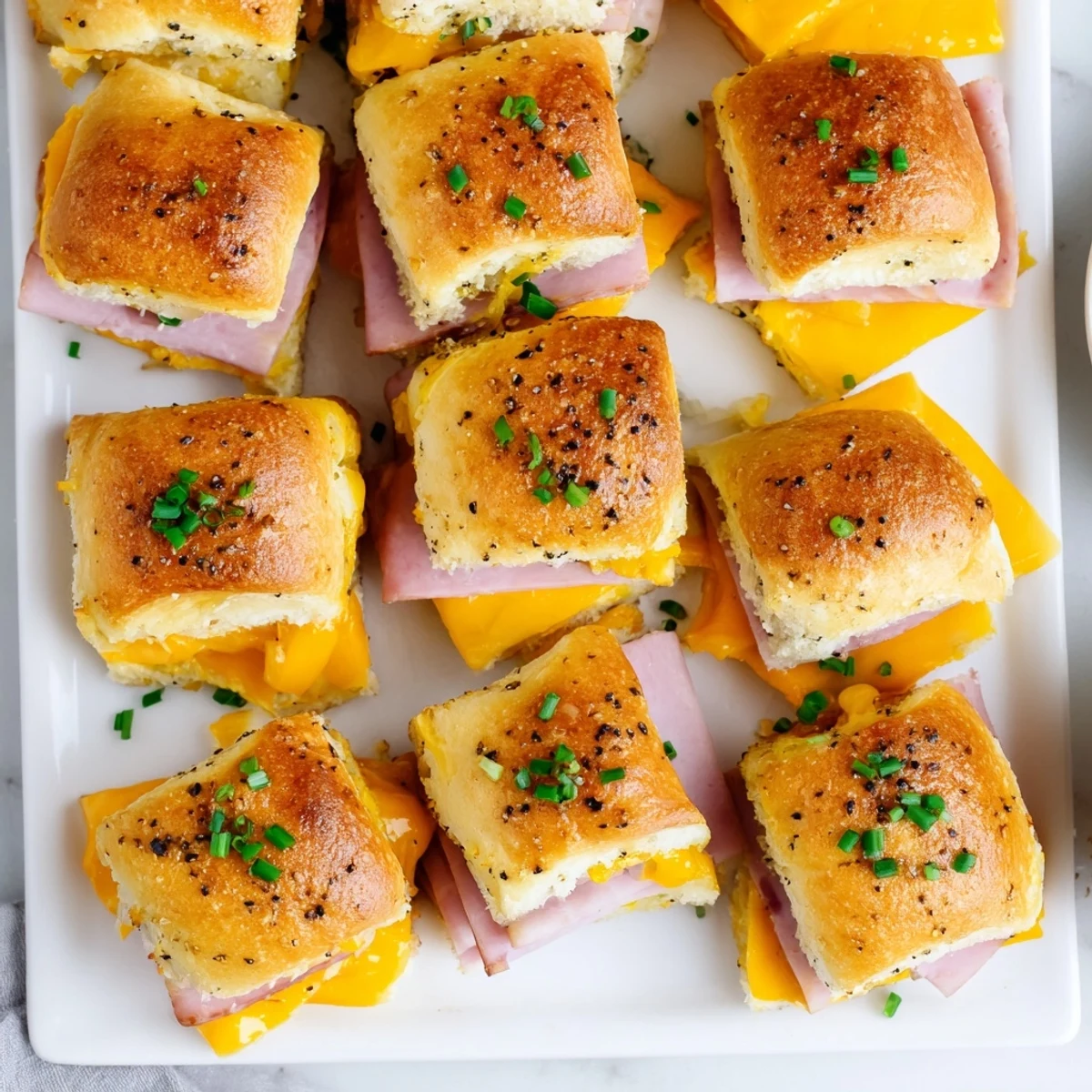 Pan-fried sweet savory mini grilled cheese Hawaiian rolls featuring crispy buttered exteriors and gooey melted cheese interiors