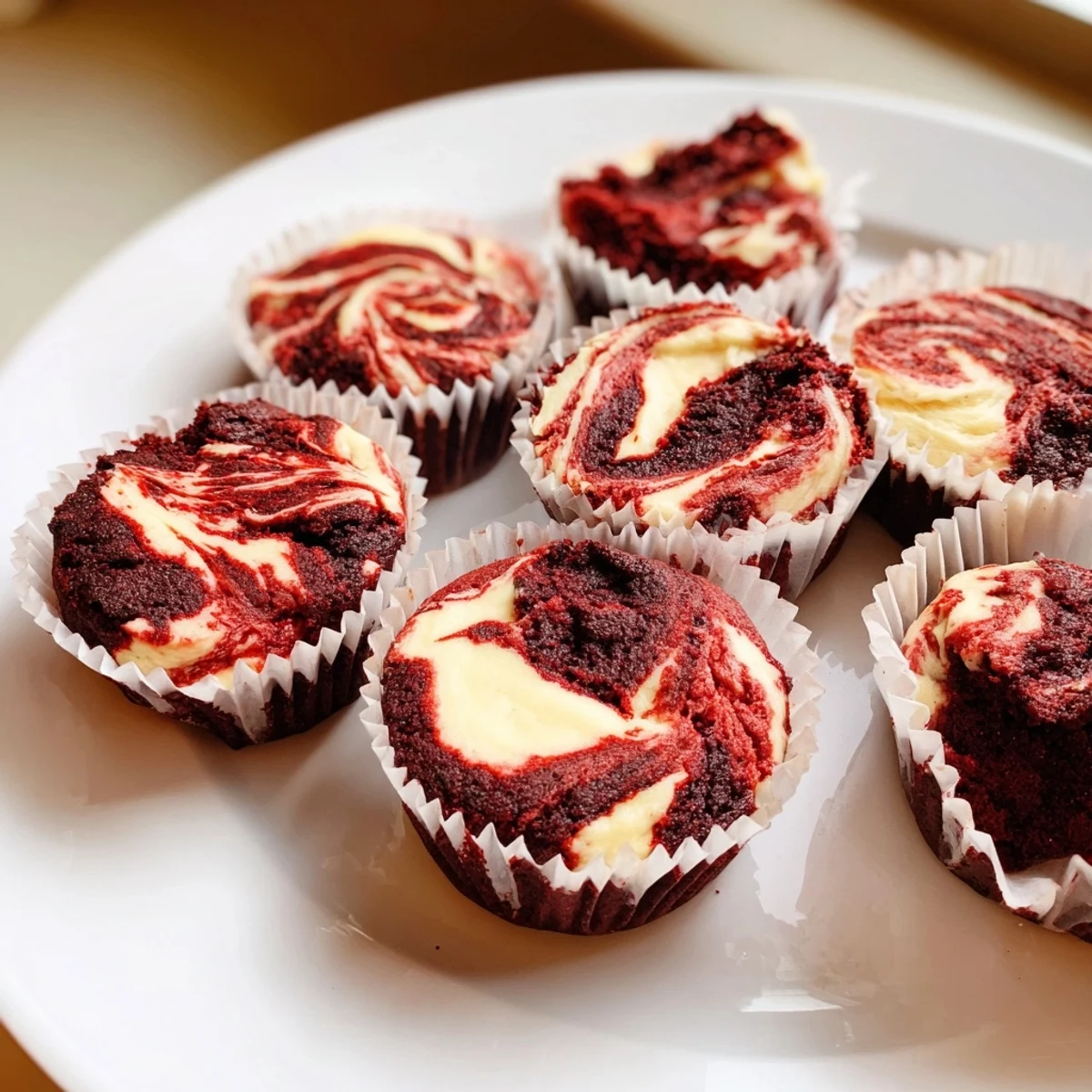 Fudgy red velvet brownie bites featuring smooth vanilla cream cheese swirl, perfect dessert