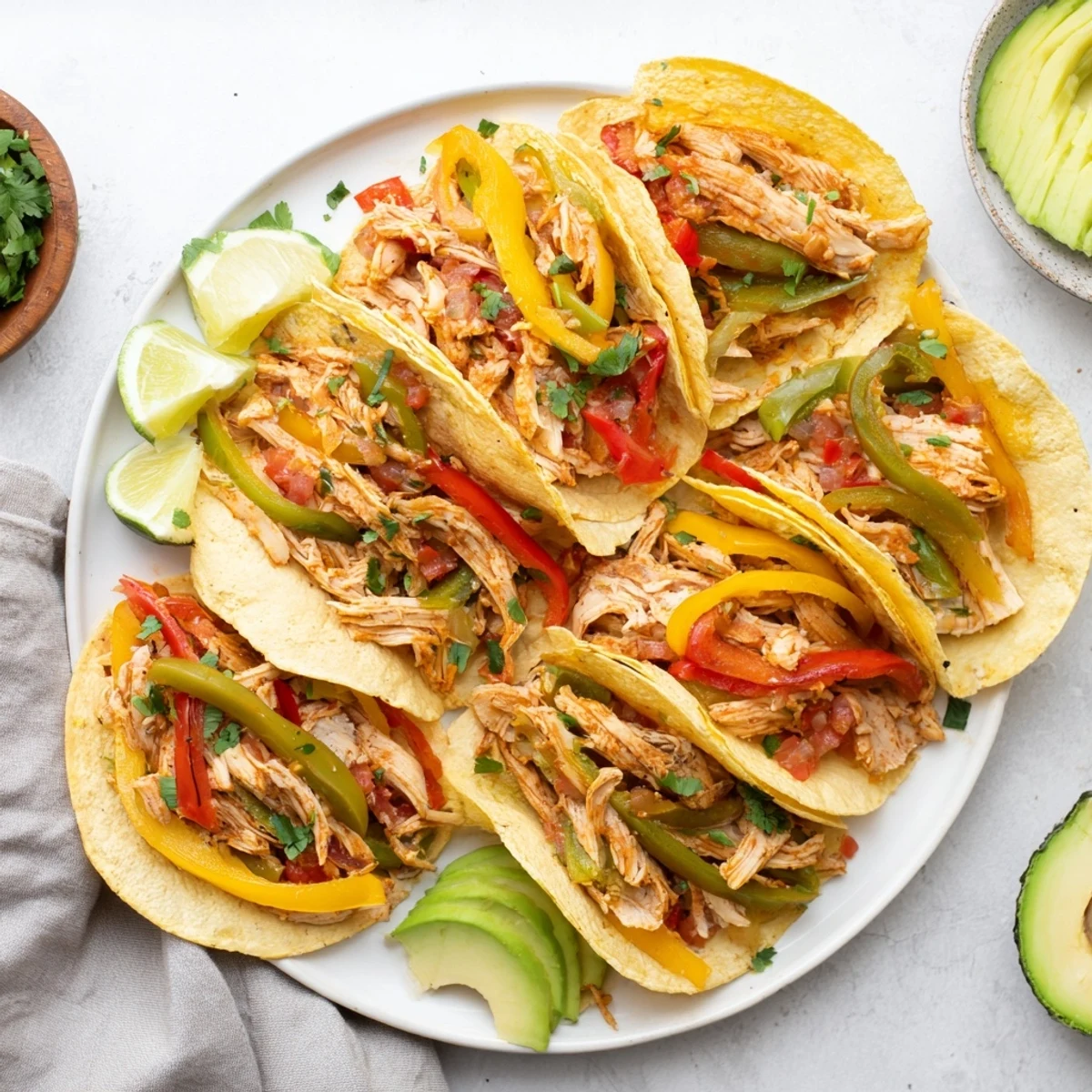 Colorful slow cooker chicken fajitas with tender shredded meat and vibrant bell peppers