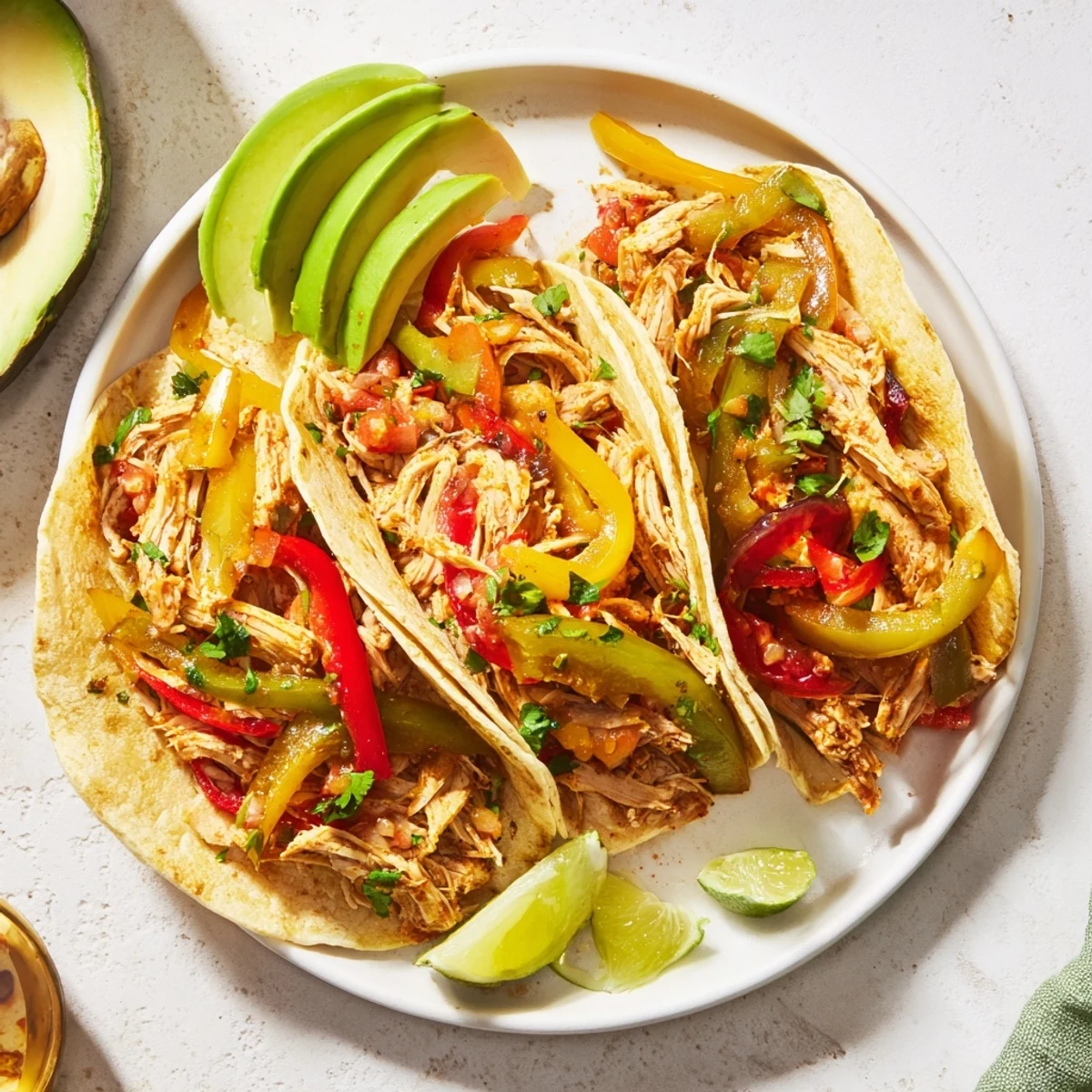 Savory Crockpot chicken fajitas featuring seasoned meat and colorful roasted vegetables ready for serving