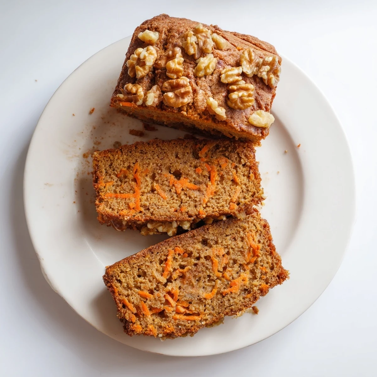 Golden carrot cake banana bread loaf sliced with visible grated carrot speckles and warm spices