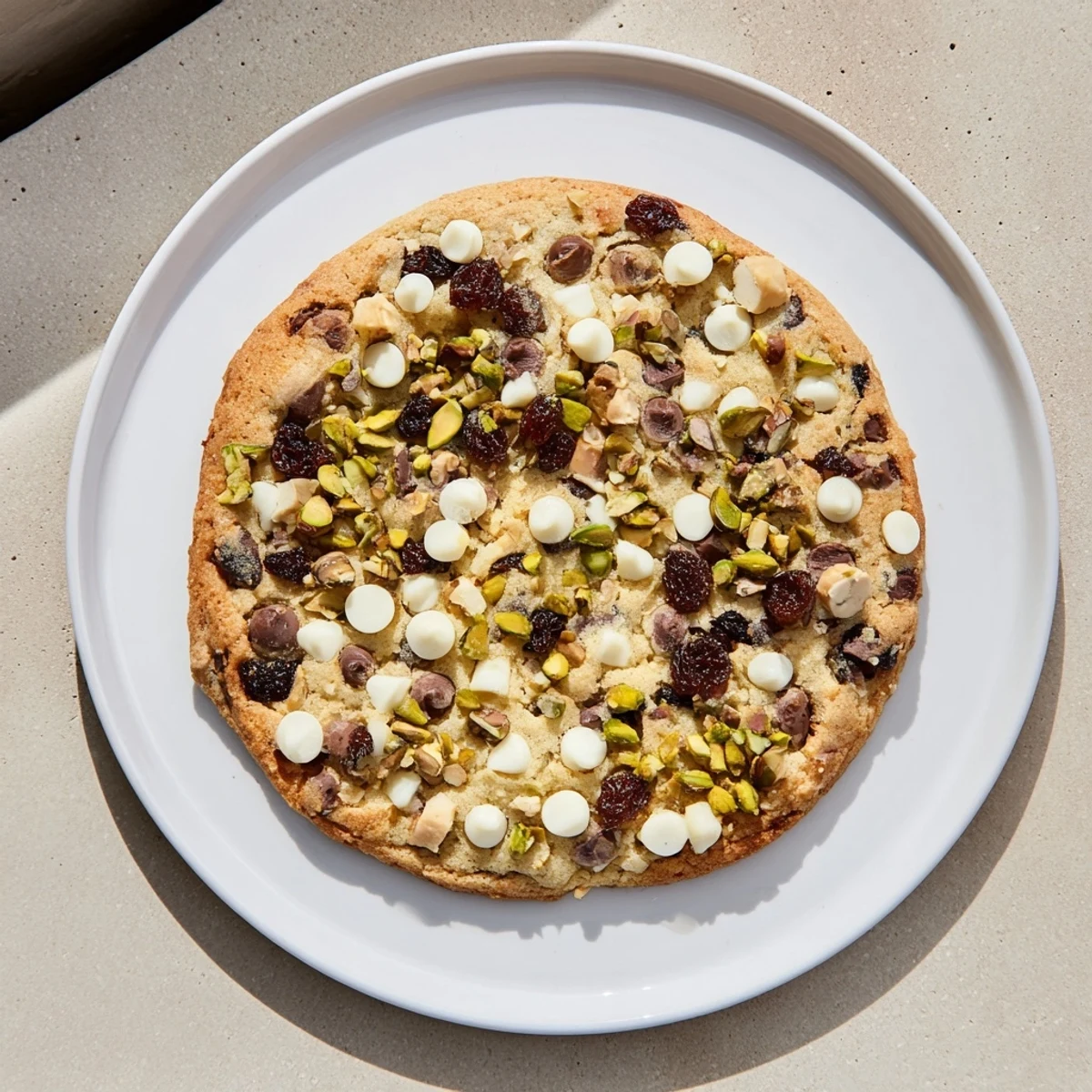 Chewy Middle Eastern cookie with cardamom spices and melted chocolate chips on plate