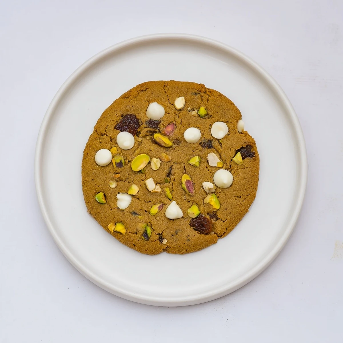 Freshly baked Dubai cookie with soft center surrounded by roasted pistachios and sweet dates