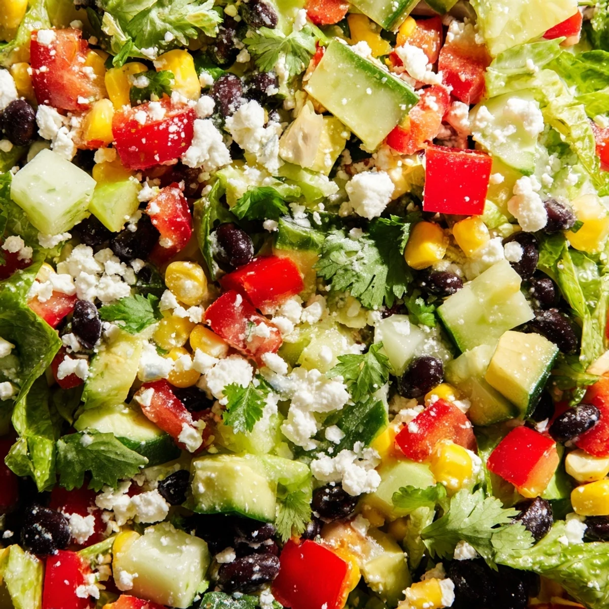 Colorful Mexican chopped salad in a white bowl with fresh vegetables and zesty lime dressing
