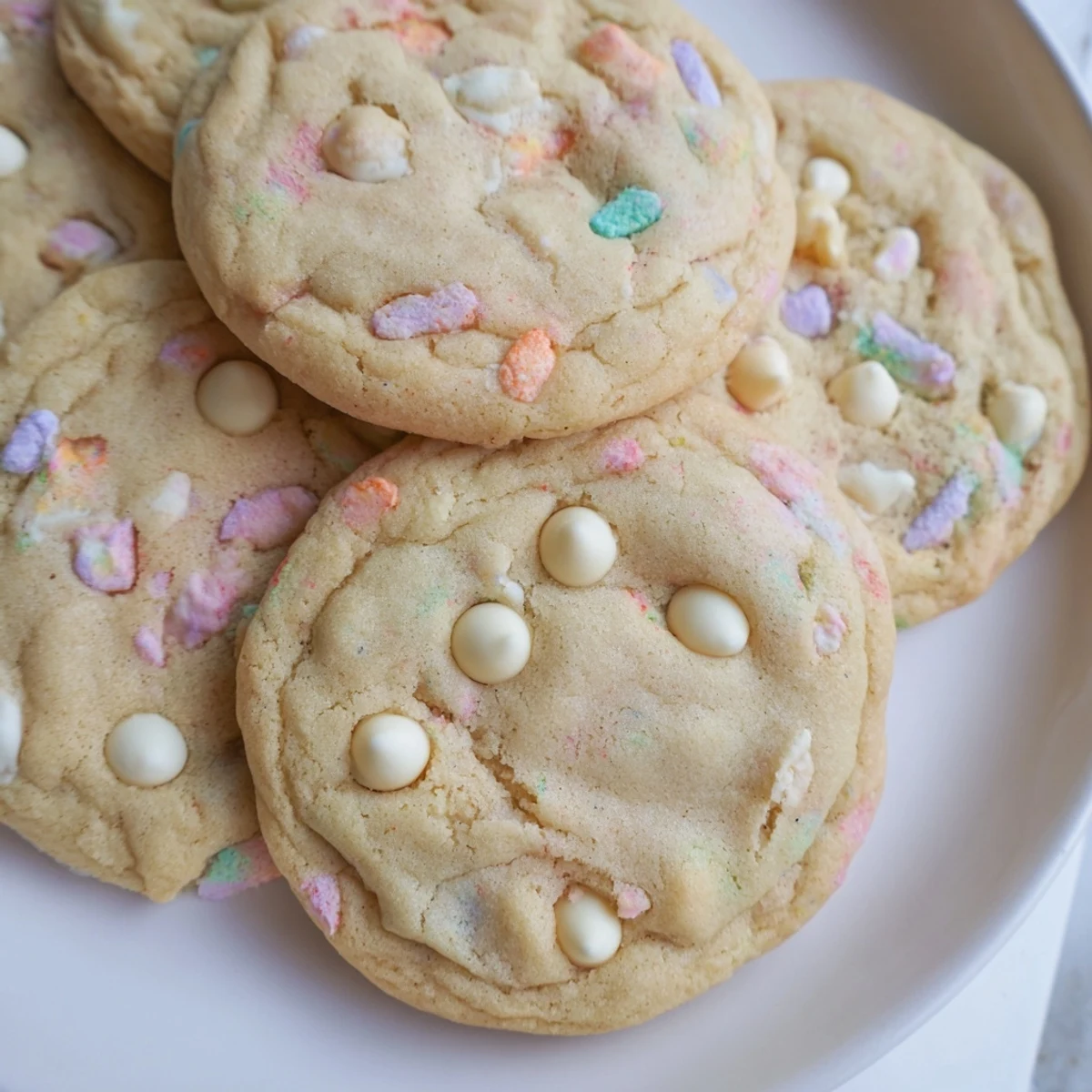 Chewy pastel white chocolate cookies studded with melting white chips and festive Easter sprinkles