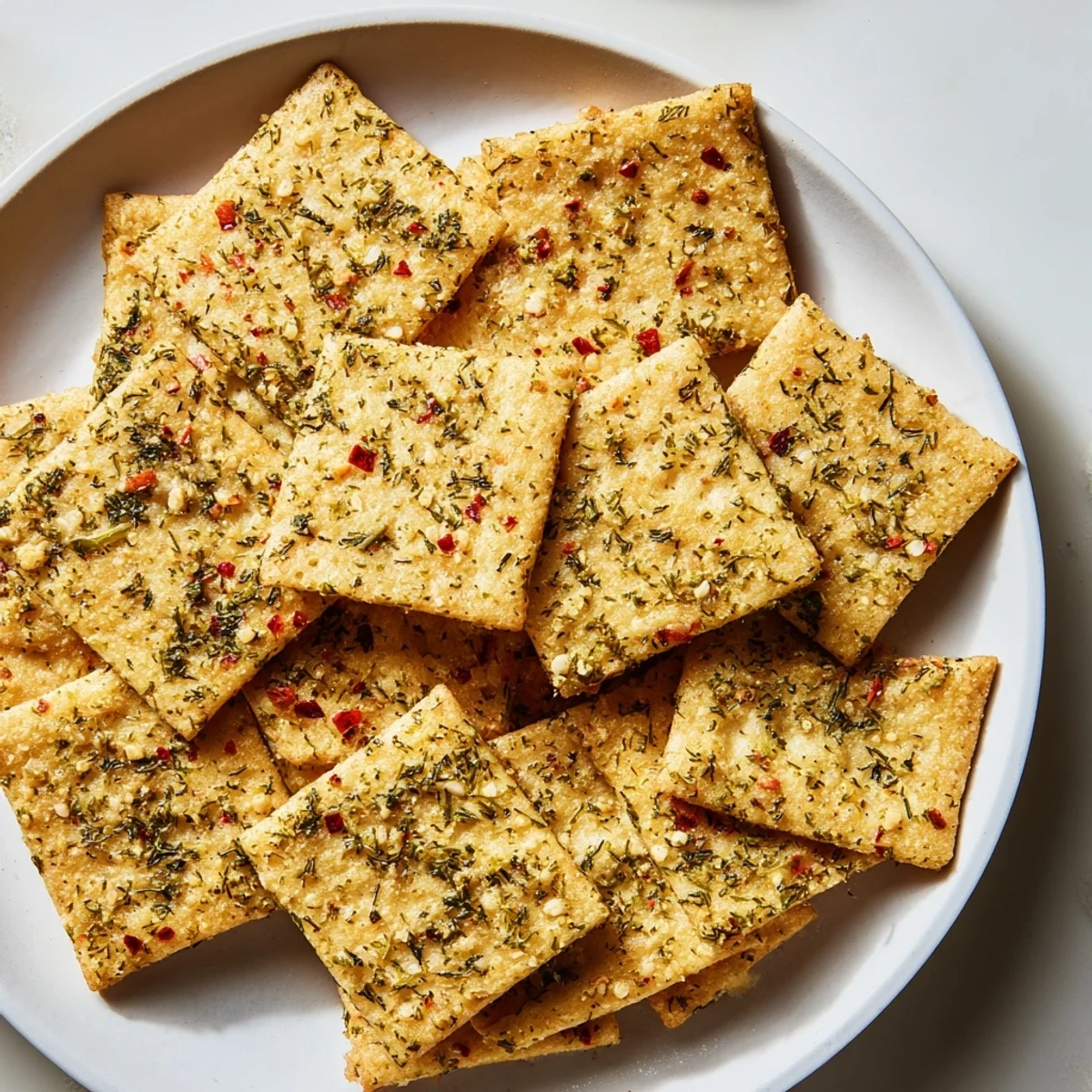 Crispy golden Dill Pickle Saltines coated in a herbed buttery garlic glaze fresh from the oven