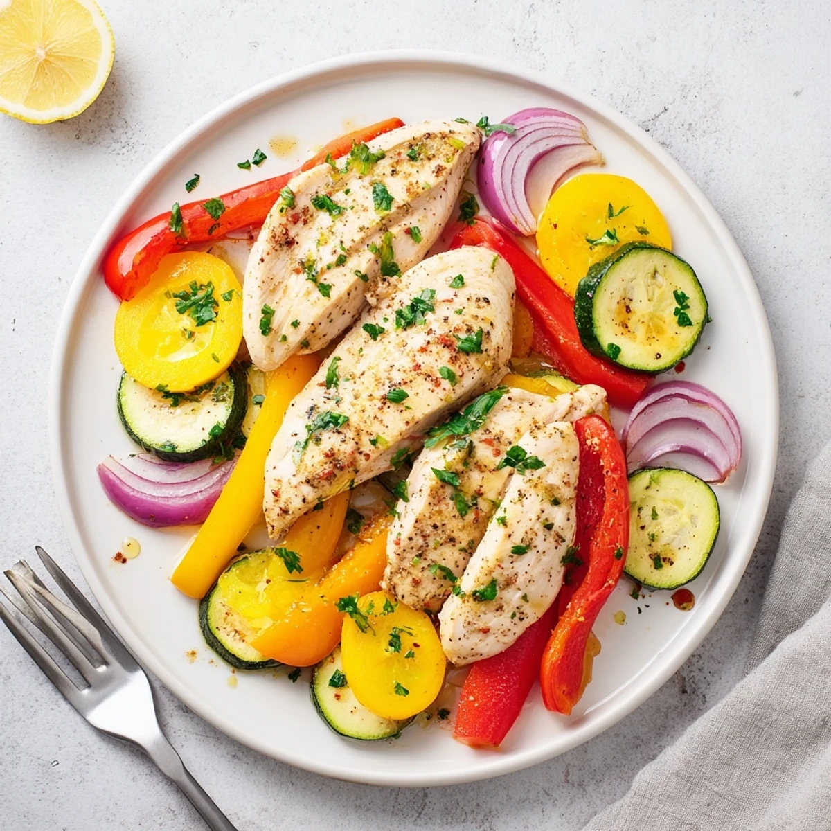 Juicy chicken foil packets recipe with colorful roasted vegetables steamed in herbs