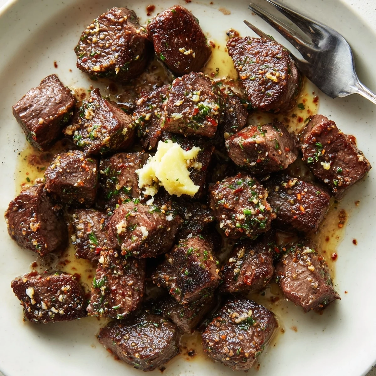 Pan-seared Cowboy Butter Steak Bites Recipe tossed in zesty lemon-garlic butter