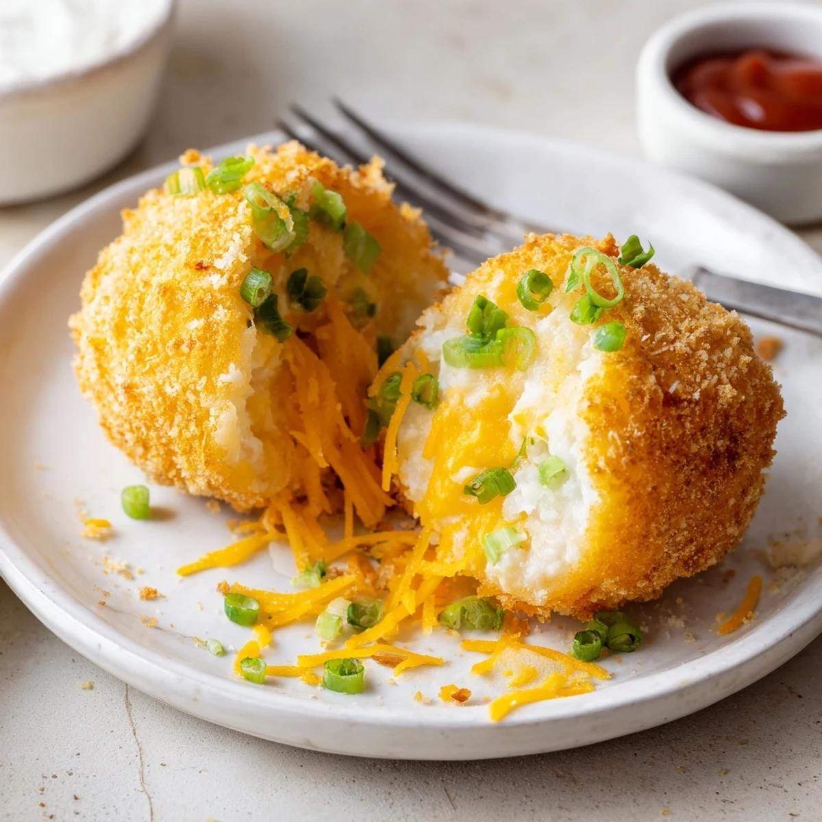 Fried Mashed Potato Balls golden and crispy, creamy interior, served with ranch  
