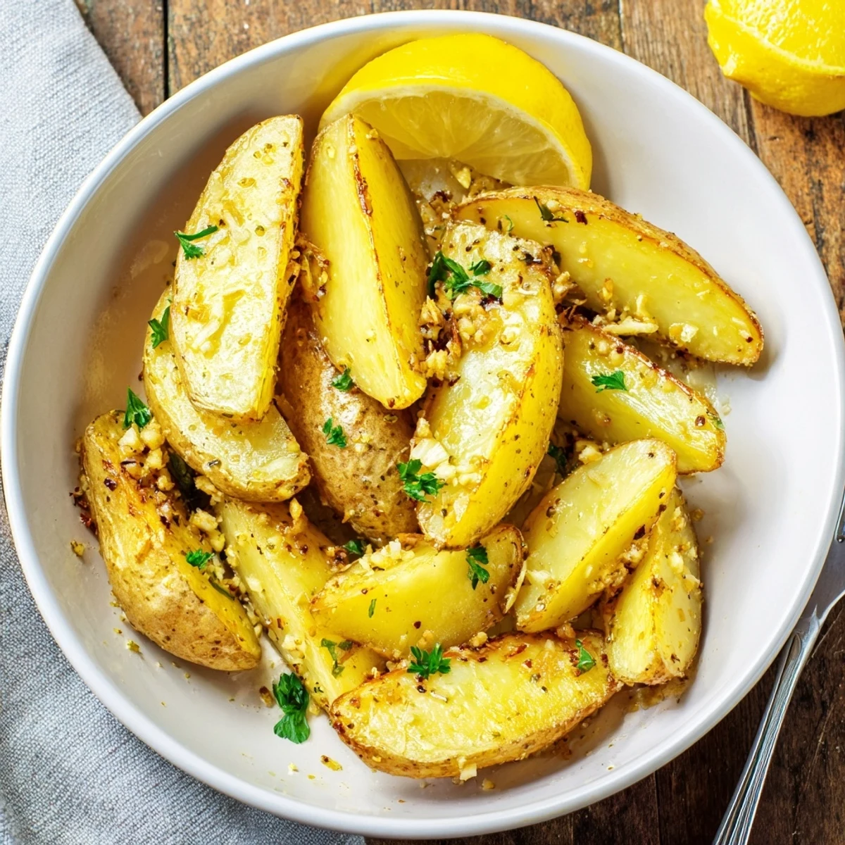 Authentic Greek Lemon Potatoes Recipe, golden-crisp wedges drenched in lemon-garlic pan juices