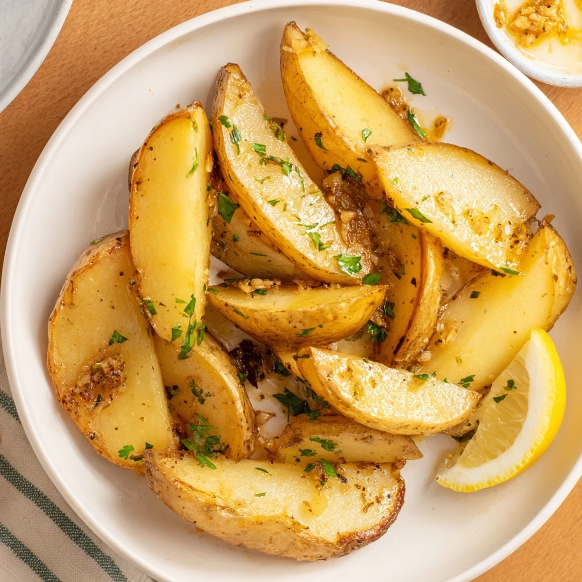 Crispy-edged, fork-tender Authentic Greek Lemon Potatoes Recipe perfect alongside roast lamb