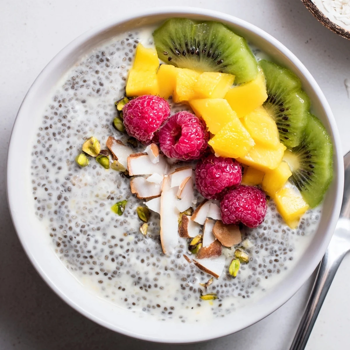 Creamy Coconut Chia Pudding chilling in glass jars, ready for breakfast