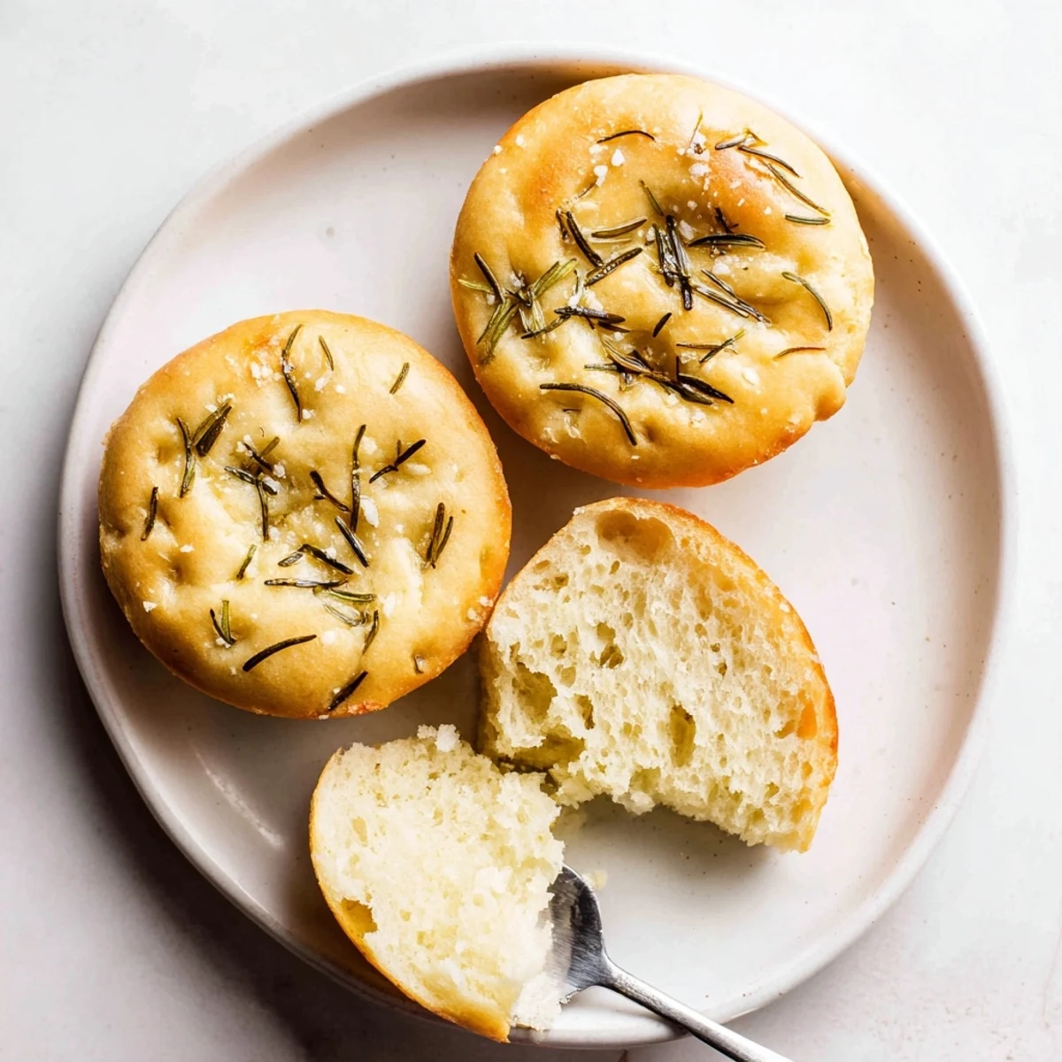 Garlic Rosemary Focaccia Muffins cooling in tin, herb-scented and roasted garlic