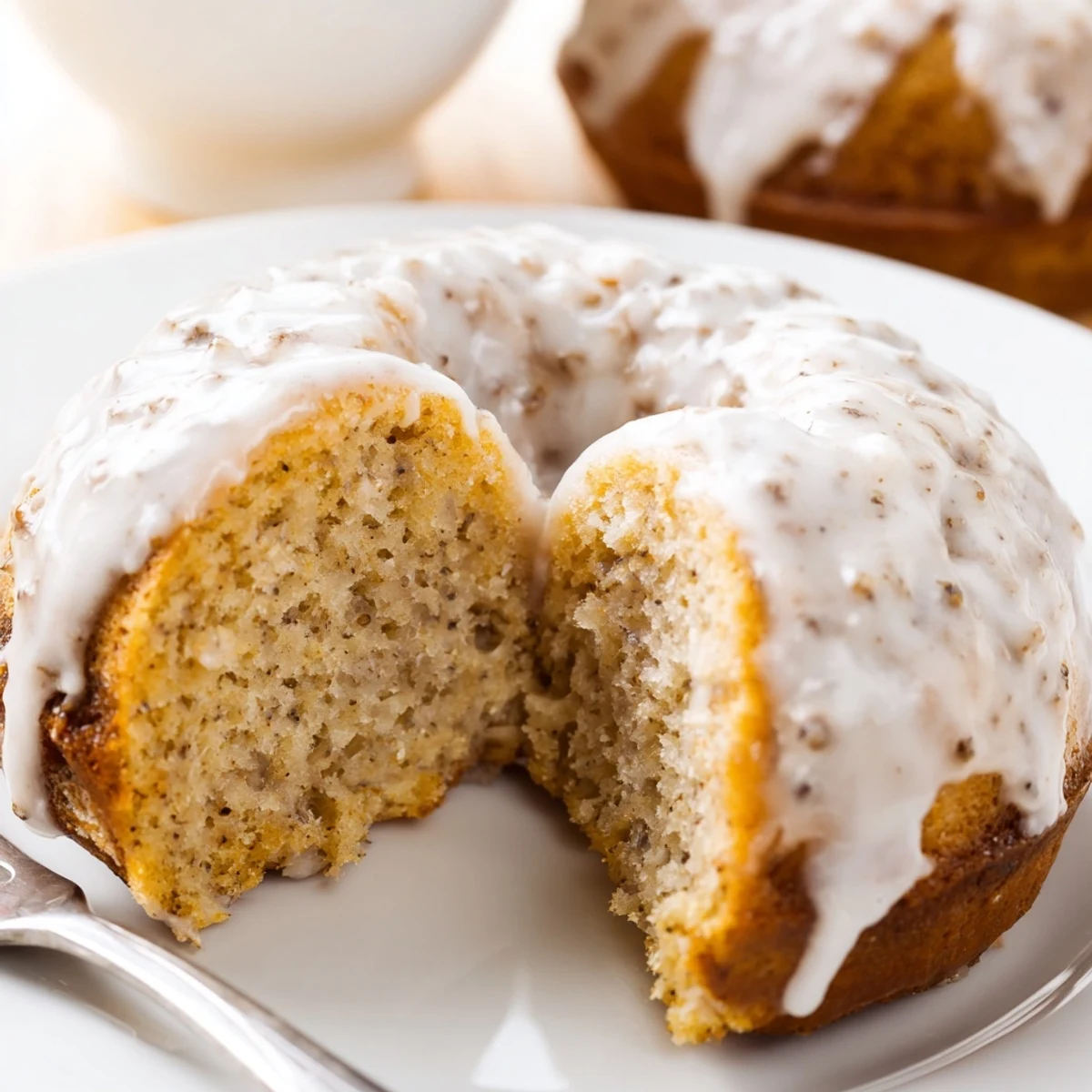 Banana Donuts glistening with vanilla glaze, golden edges and soft crumb