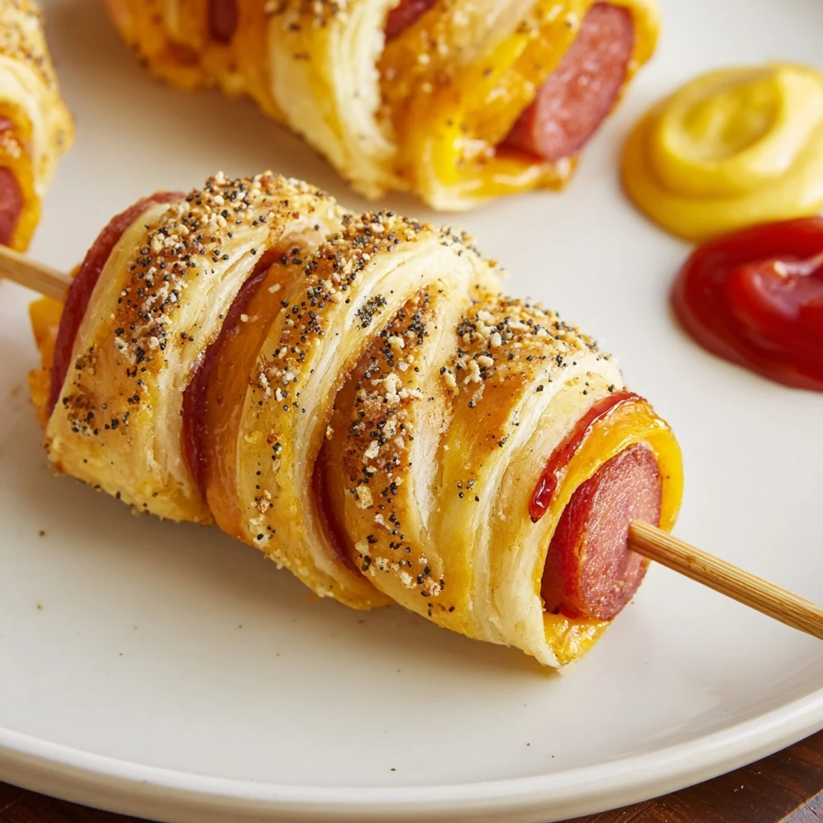 Serve warm Firecracker Hot Dogs Recipe with ketchup, mustard, and crunchy slaw