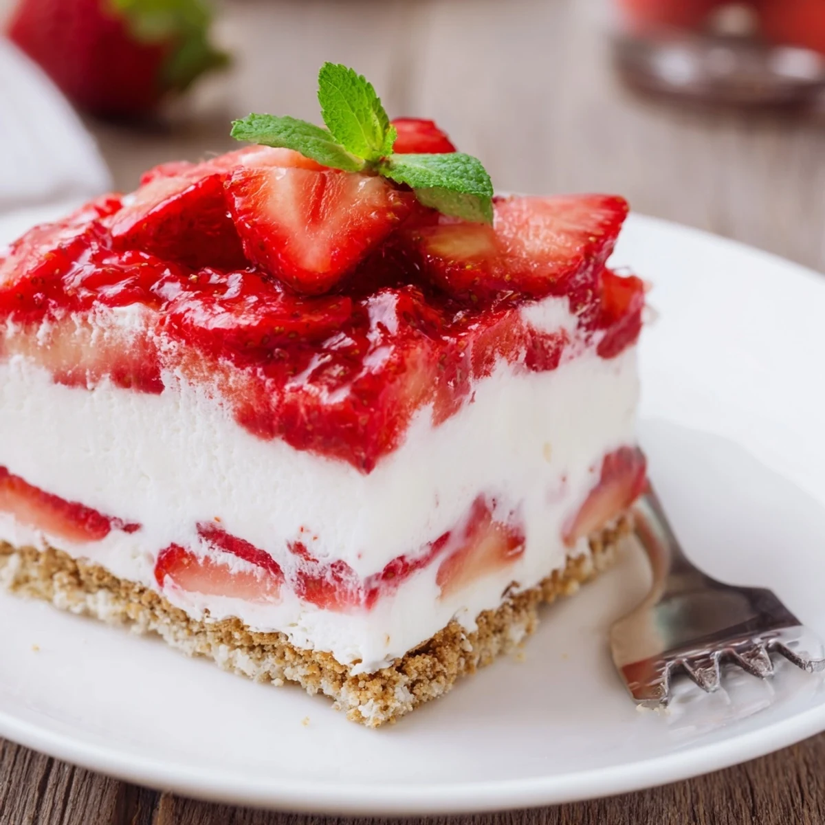 No Bake Strawberry Shortcake Dessert chilled layers of creamy filling and juicy strawberries