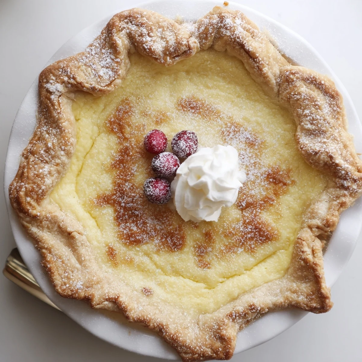 Christmas Eve Custard Pie With Cinnamon Vanilla cooling on wire rack, warm scent  