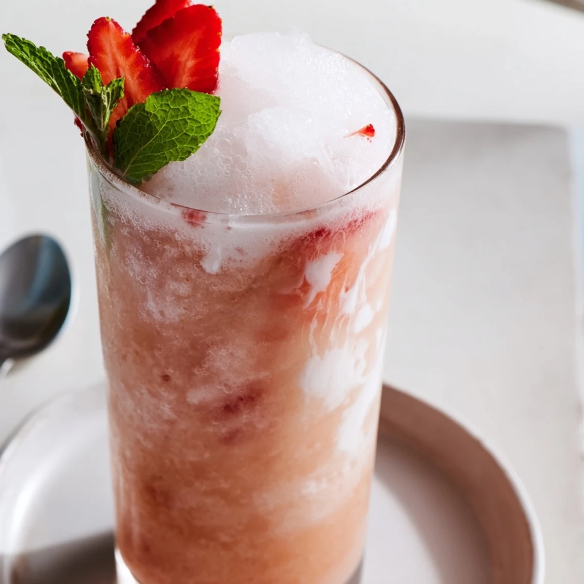Creamy Strawberry Coconut Cooler Recipe blended with lime, ice, tropical aroma