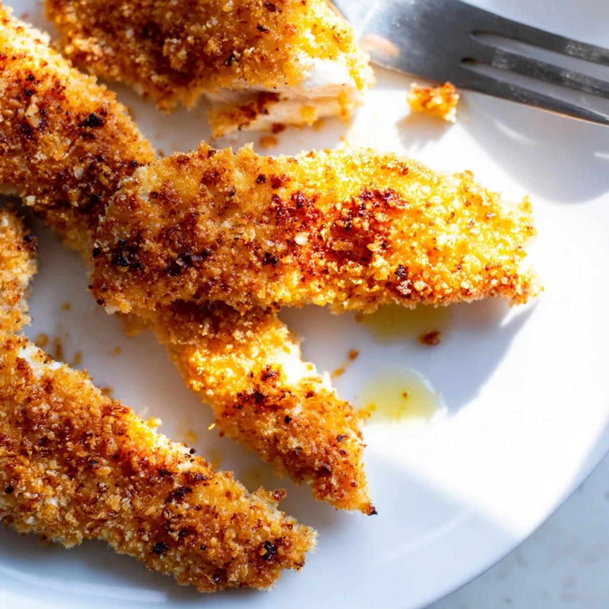 Perfectly cooked air fryer chicken tenders displaying golden crunch and juicy tender meat