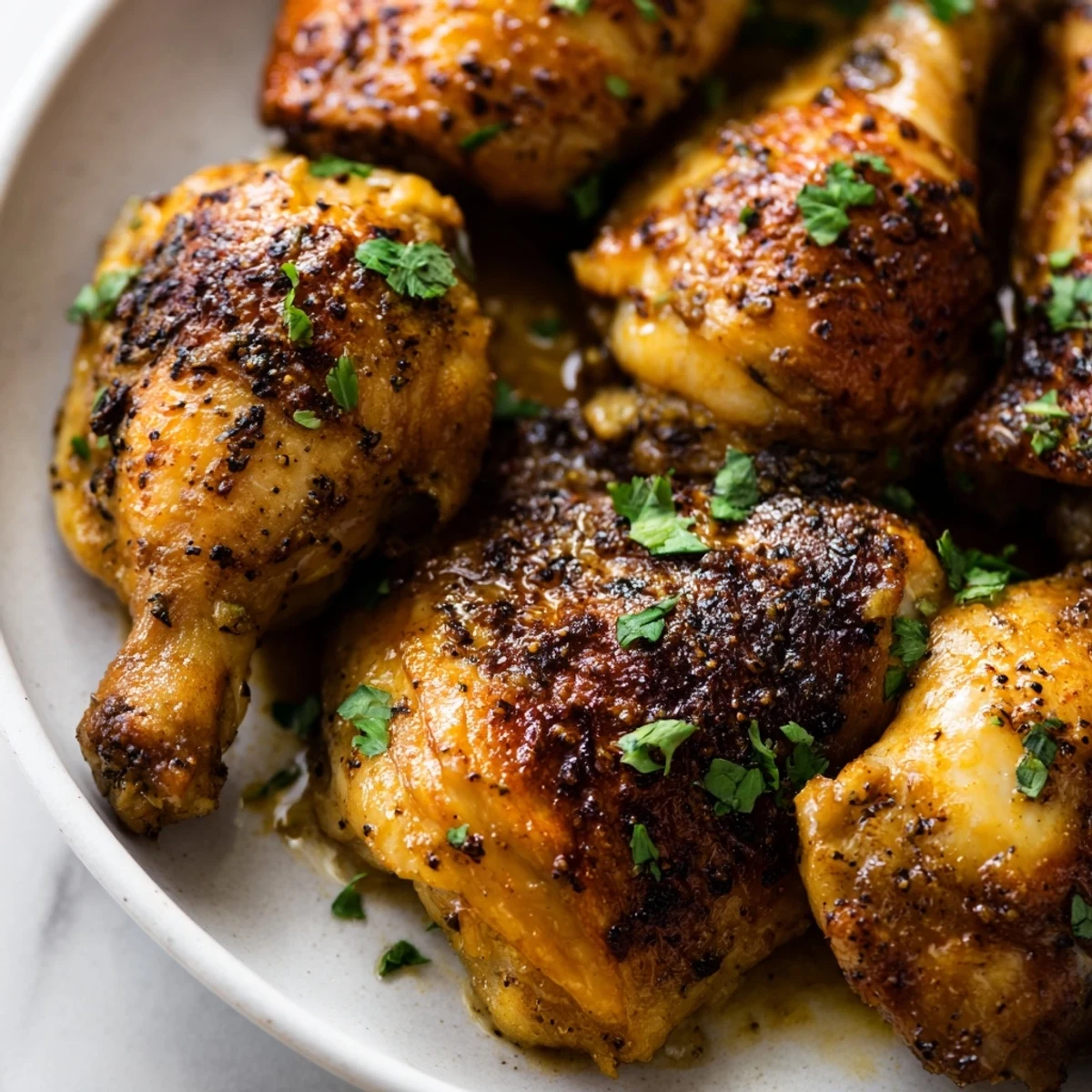 Oven-baked Ina Garten Indonesian chicken thighs served over fluffy steamed jasmine rice