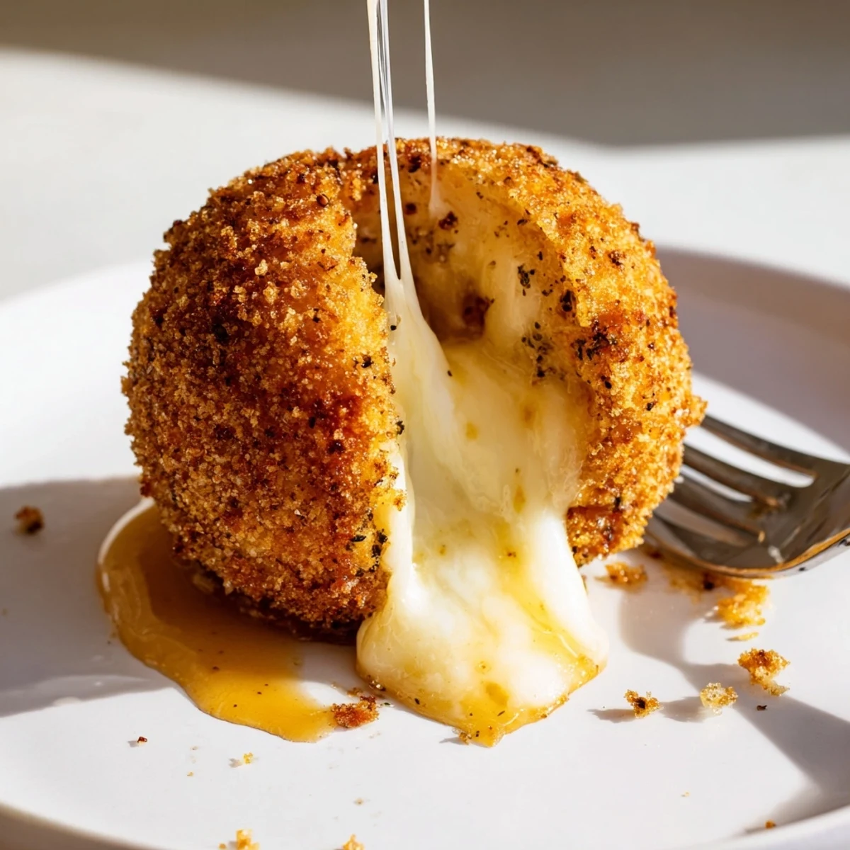 Bowl of Irresistible Crispy Mozzarella Poppers With Maple Glaze, warm sticky-sweet drizzle