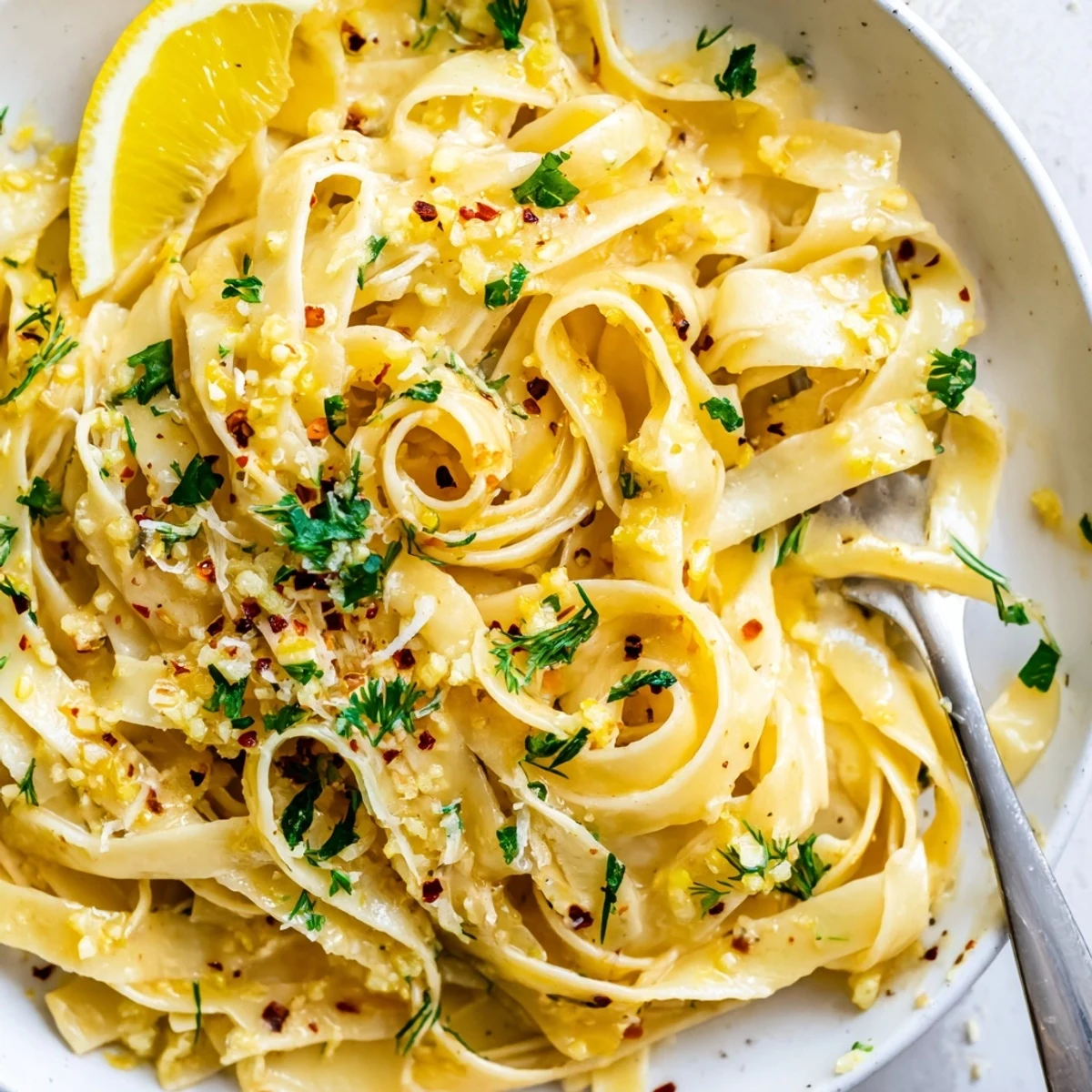 Creamy Cowboy Butter Pasta glistening with herb flecks and lemon zest