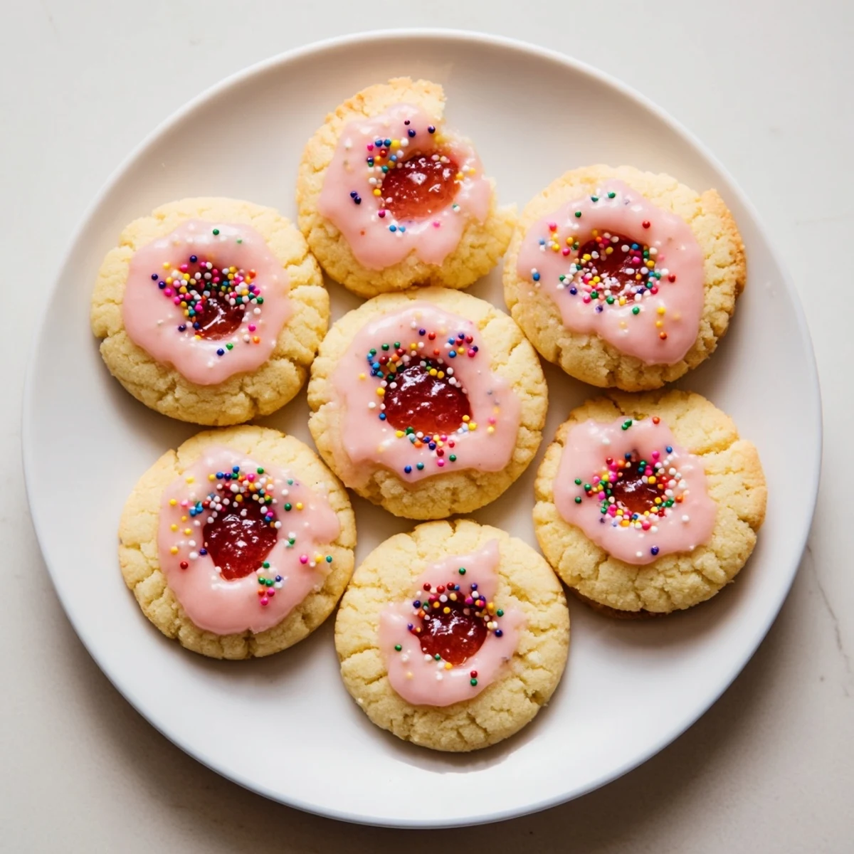 Soft buttery Strawberry Pop Tart Cookies with sweet jam centers and vanilla glaze close-up view