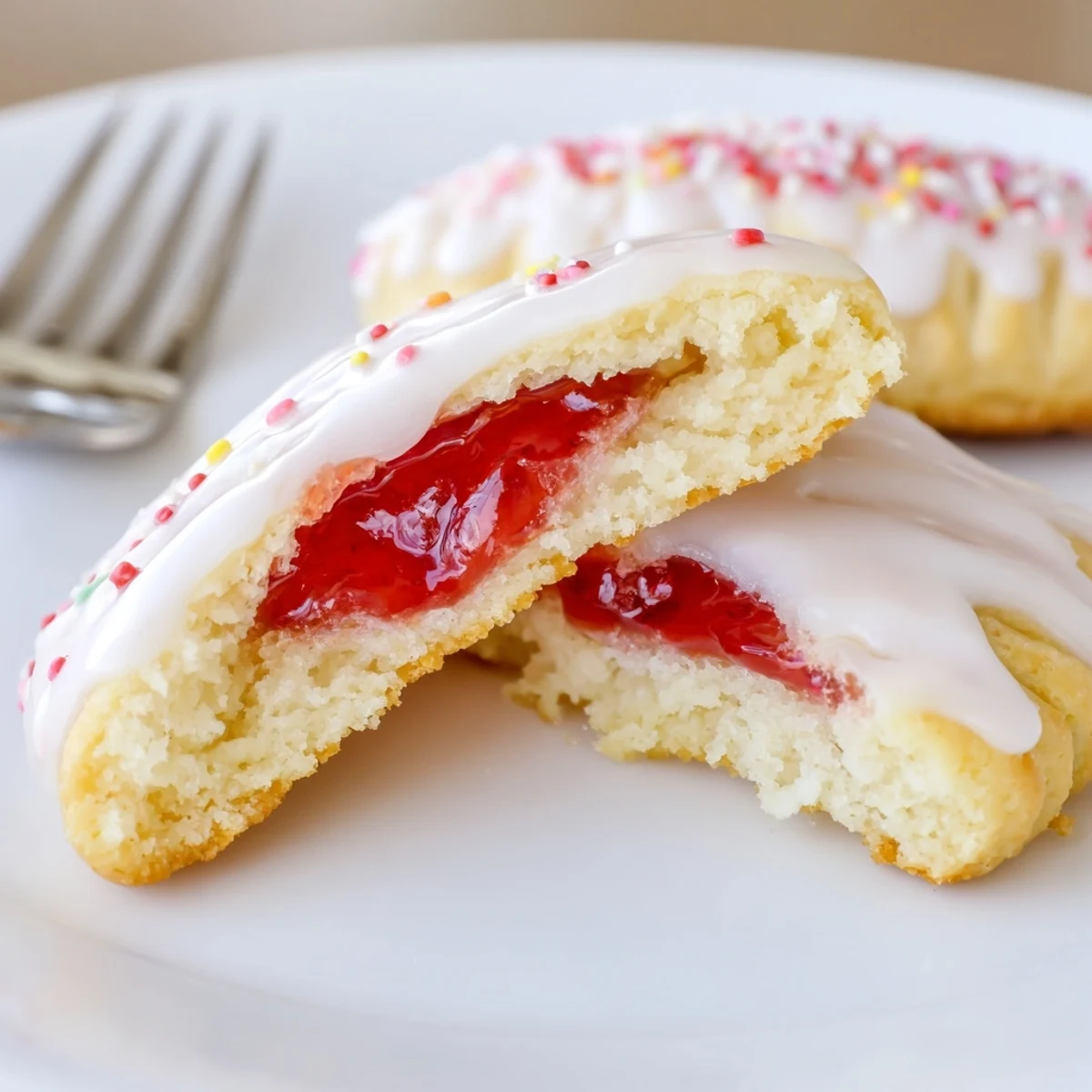 Strawberry Pop Tart Cookies cooling on a wire rack, glaze glistening  