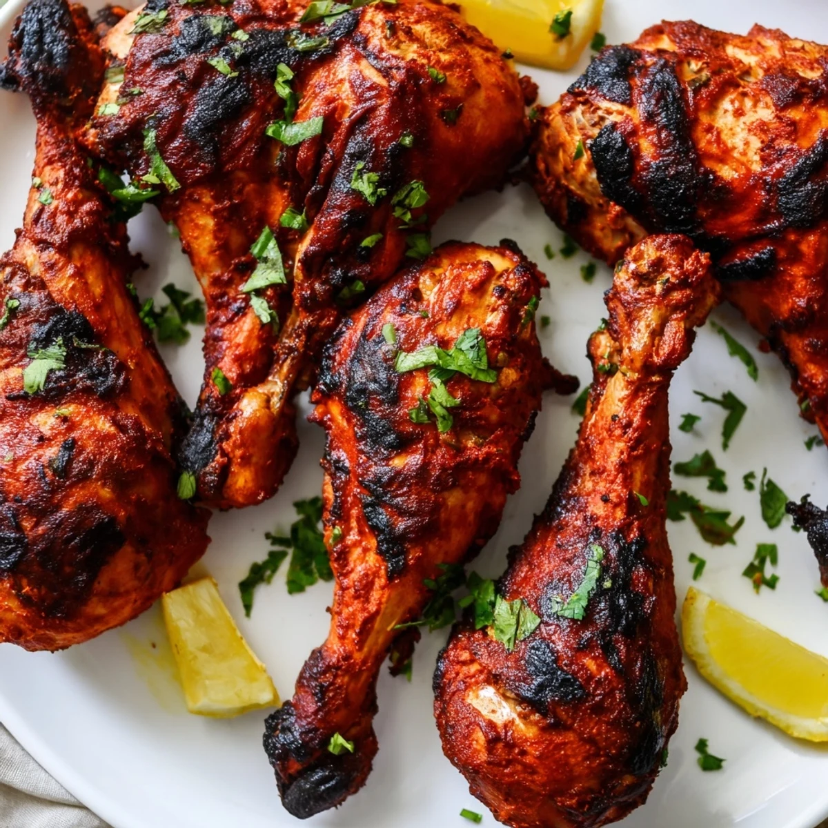 Juicy Tandoori Chicken with vibrant spices, served with warm naan