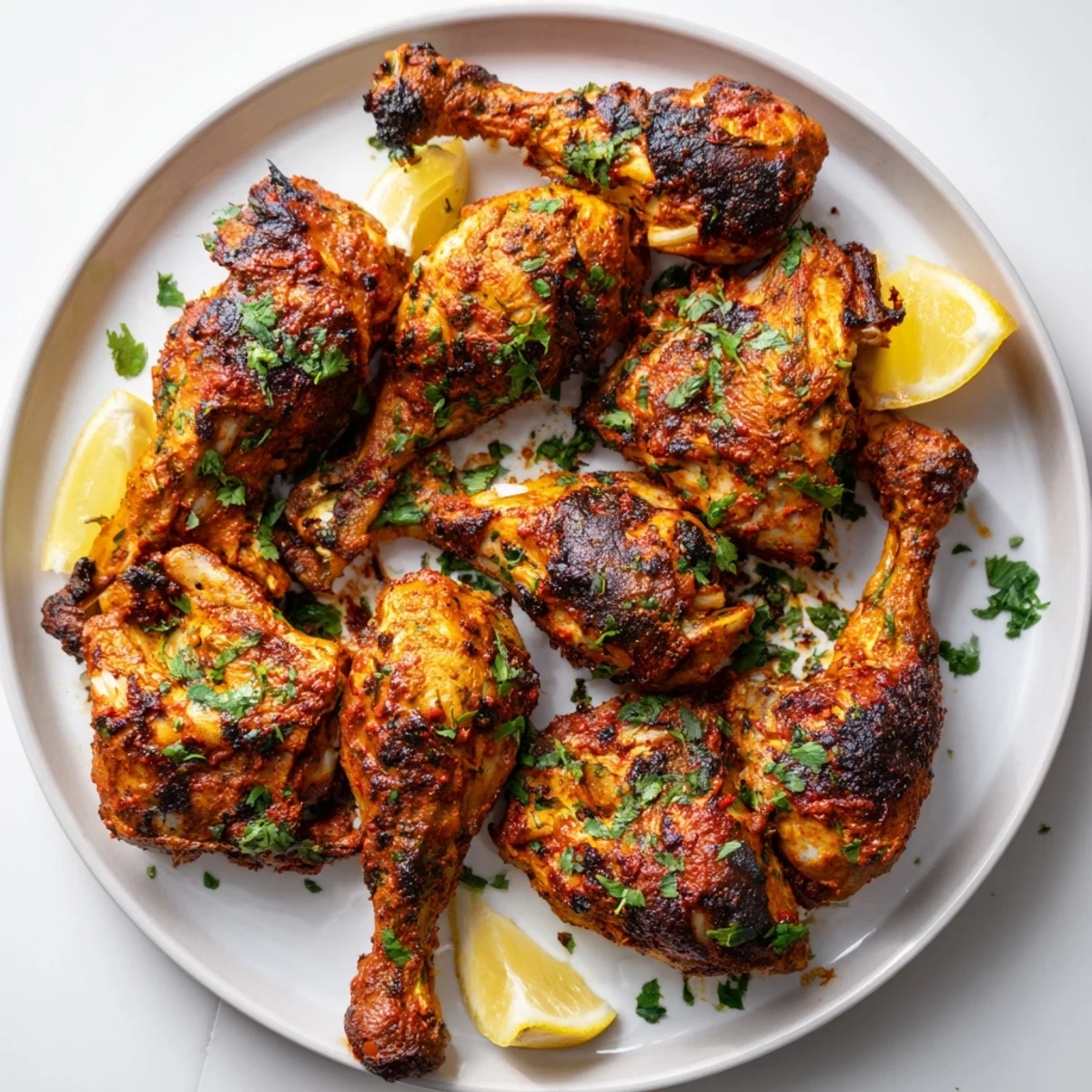 Grilled Tandoori Chicken sizzling with aromatic spices, served with cooling raita