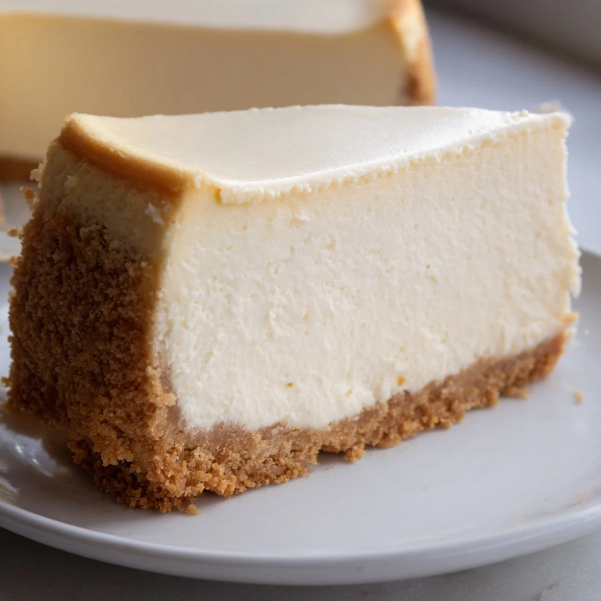 Classic American cheesecake topped with silky sour cream and fresh berries