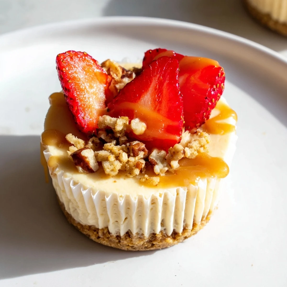 A tray of mini cheesecakes topped with fresh berries and creamy filling
