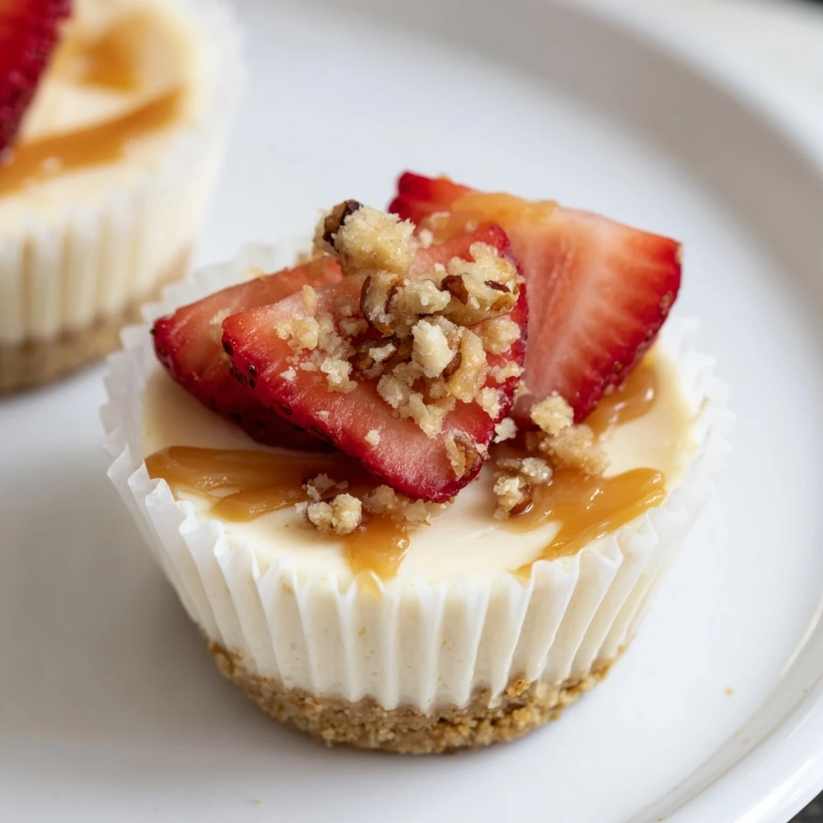 Golden graham cracker crusts cradle smooth mini cheesecakes drizzled with chocolate sauce