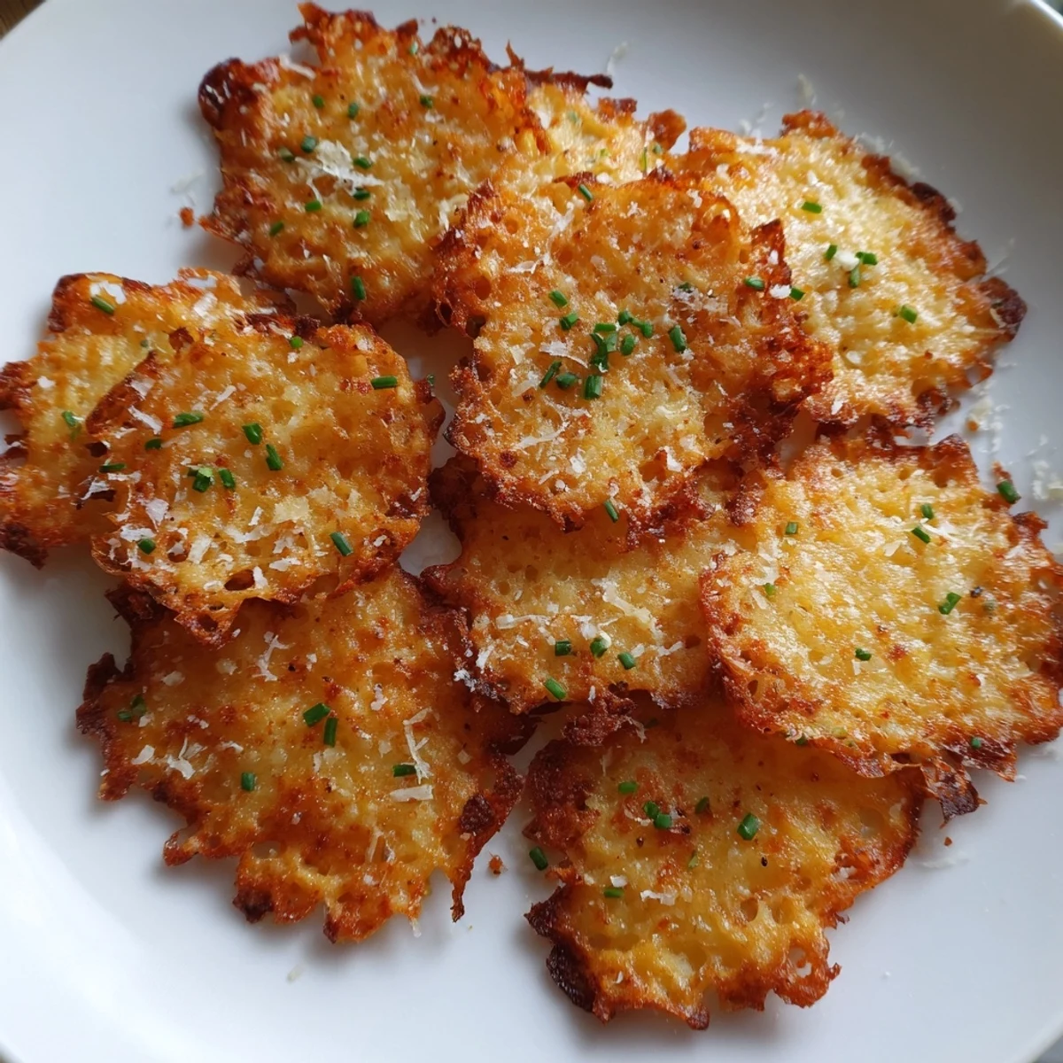 Savory cottage cheese chips with golden edges cooling on a rustic stone countertop