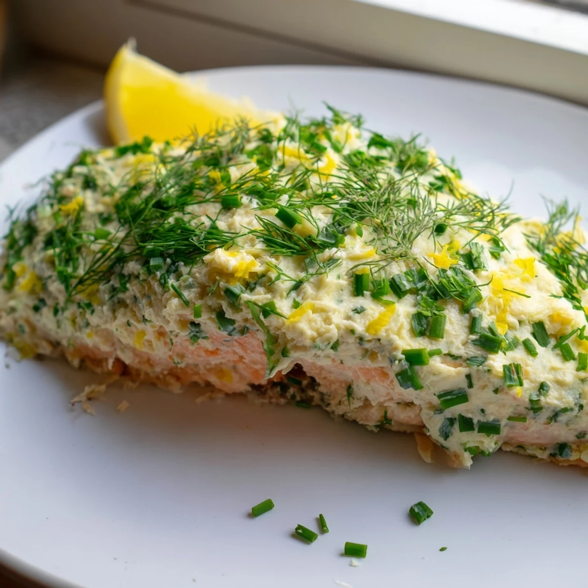 Creamy Boursin salmon baked golden with fresh herbs and lemon zest